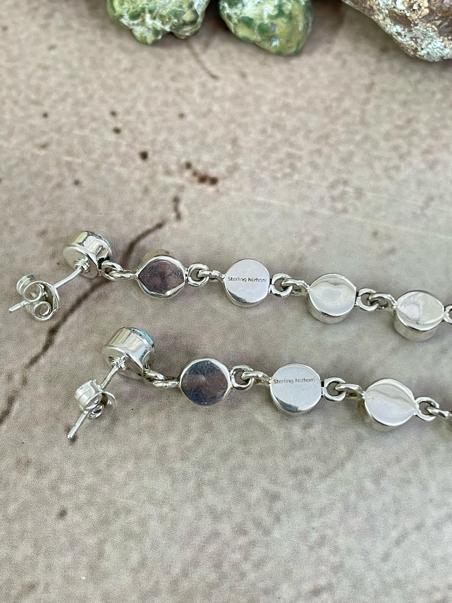 Handmade Sterling Silver Cotton Candy Turquoise, Post Earrings, Signed Nizhoni
