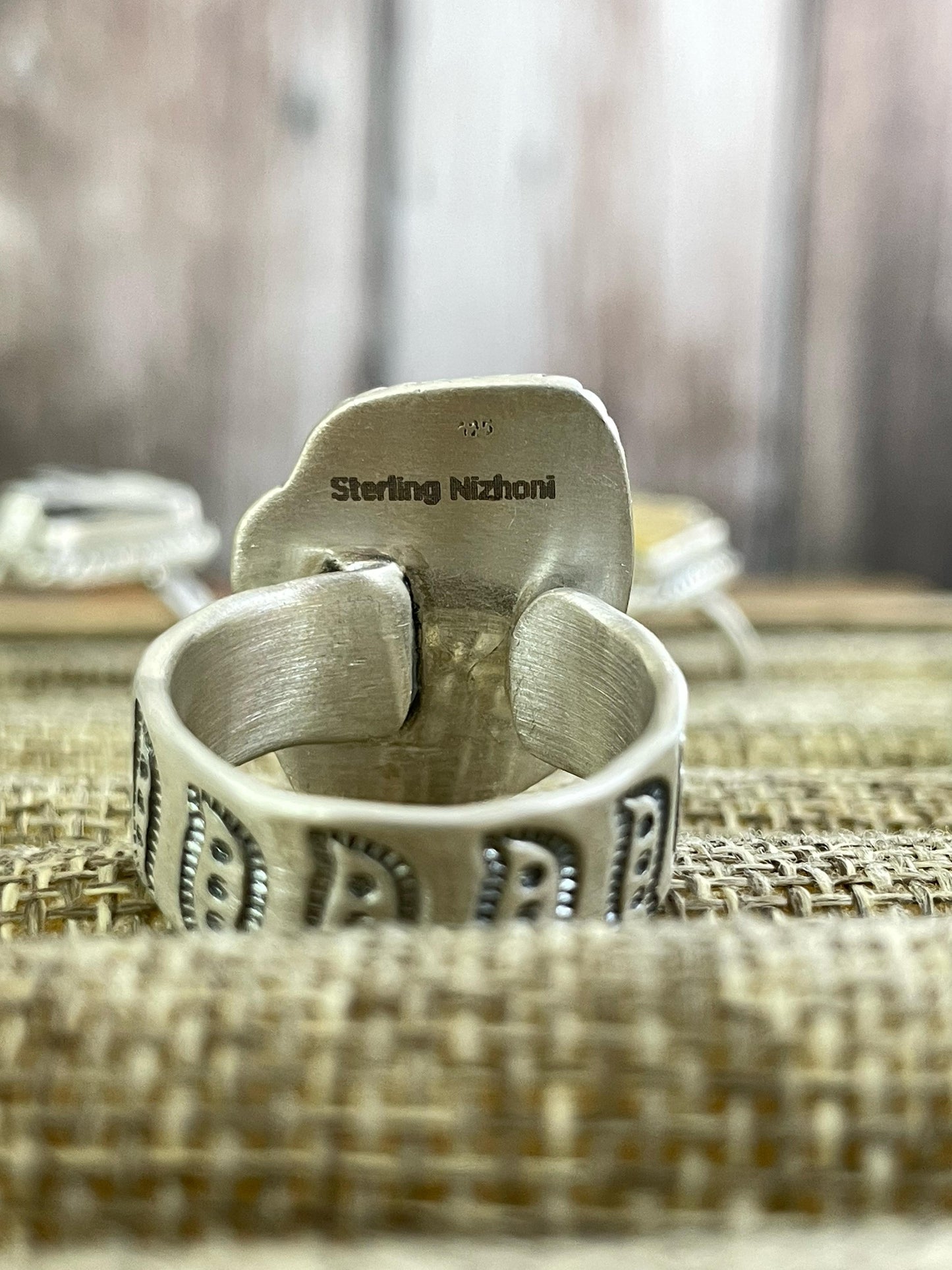 Handmade Sterling Silver Multi Gemstone Adjustable Lightening Bolt Ring with Signed Nizhoni