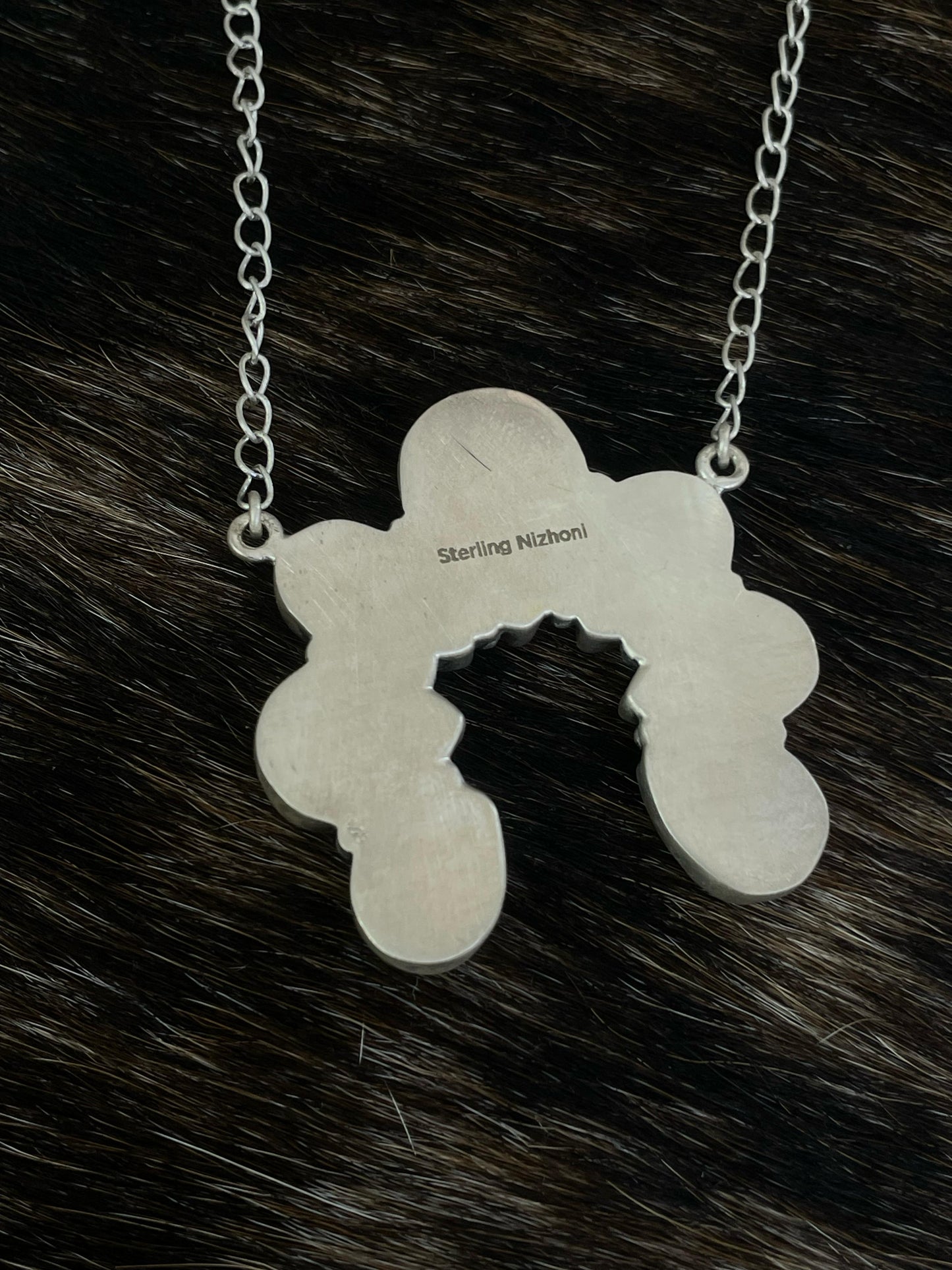 Handmade Sterling Silver Number 8 Turquoise Naja Necklace with Signed Nizhoni