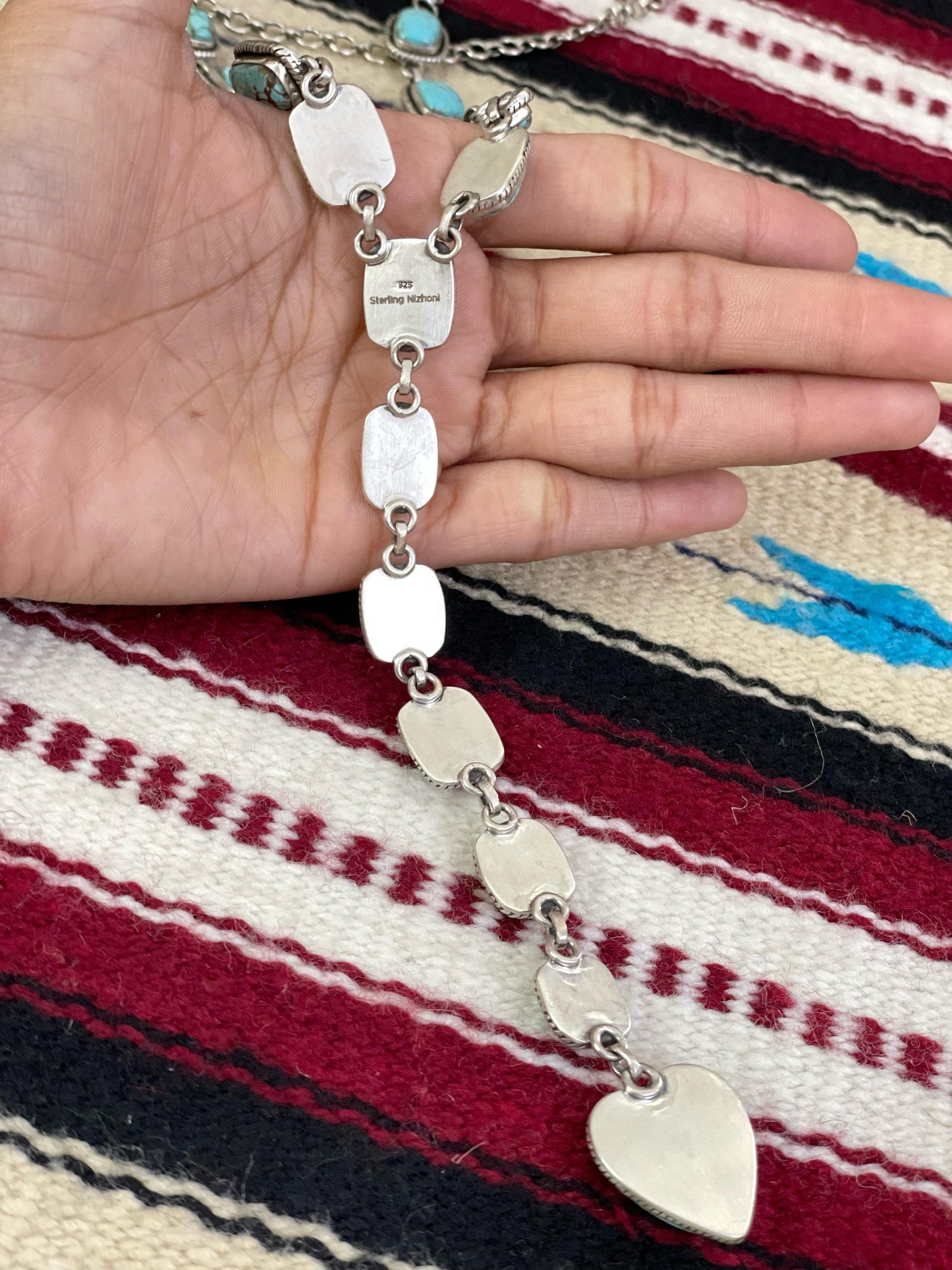 Handmade Sterling Silver Number 8 Turquoise Necklace with Signed Nizhoni