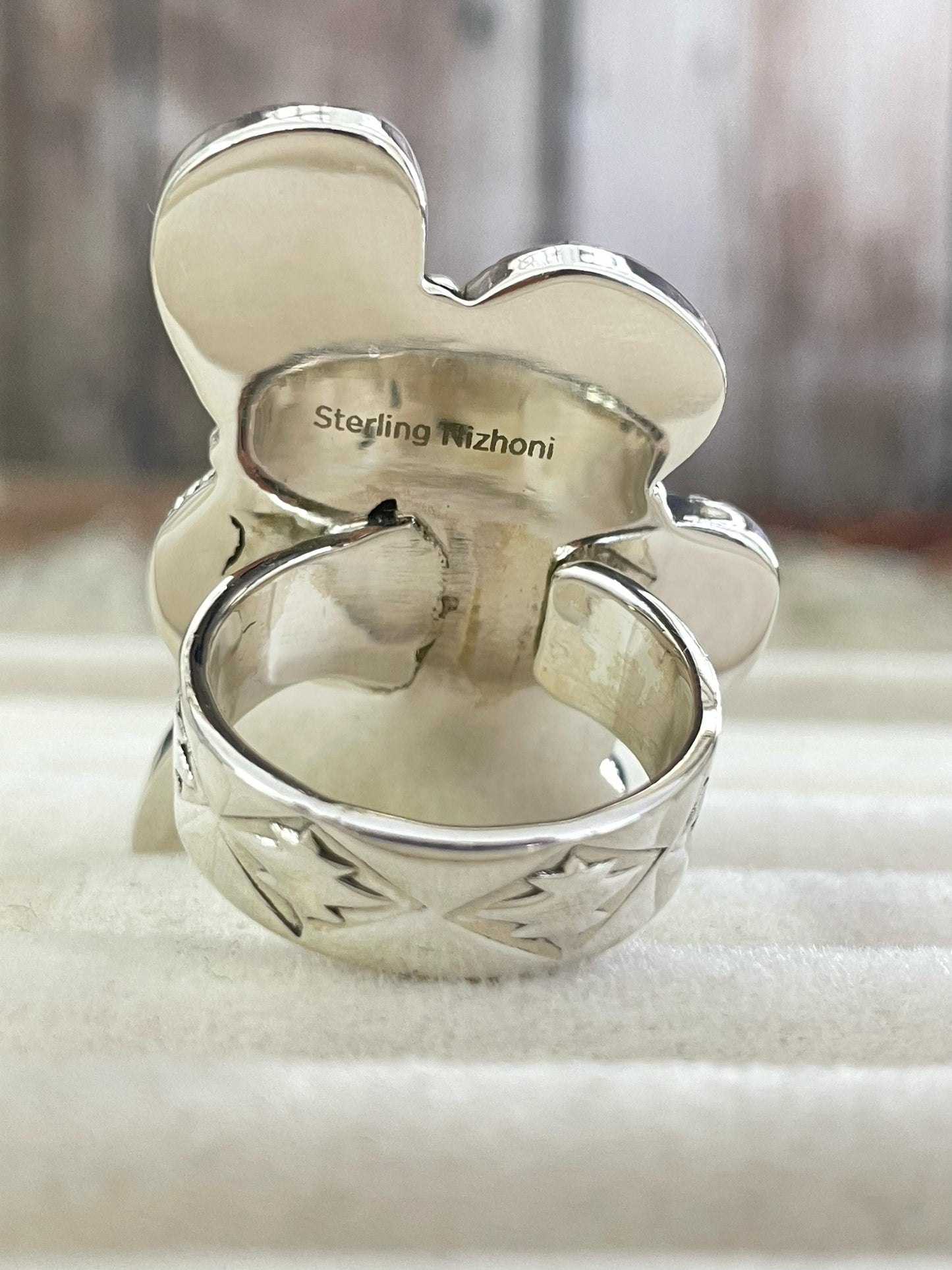Handmade Sterling Silver Grape Dahlia Adjustable Crescent Ring with Signed Nizhoni