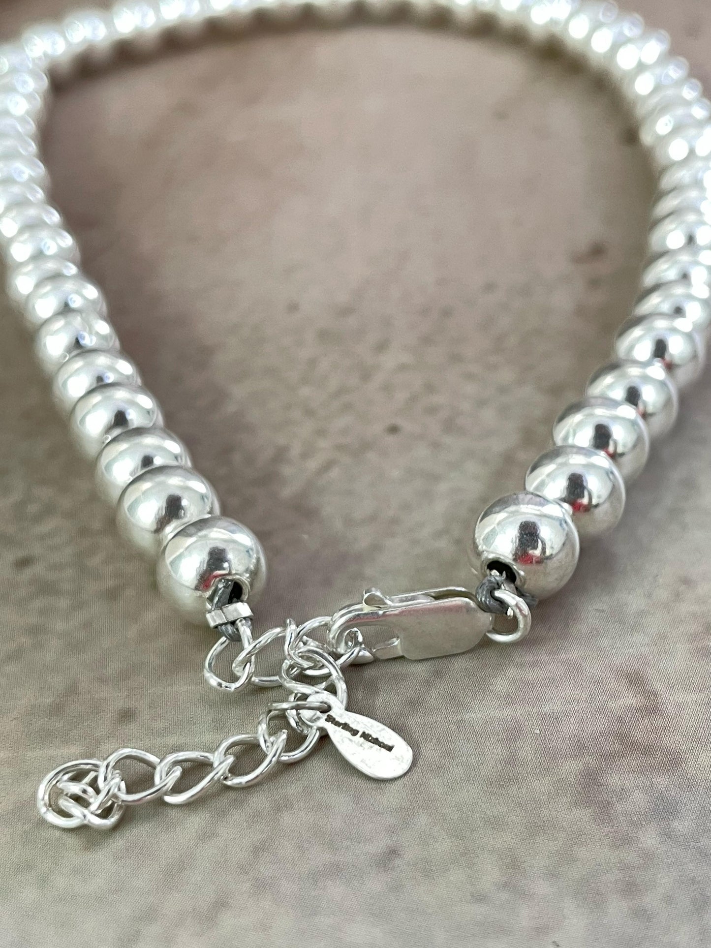 Handmade Elegance Sterling Silver 8MM + 2” Beaded Necklace with Signed Nizhoni