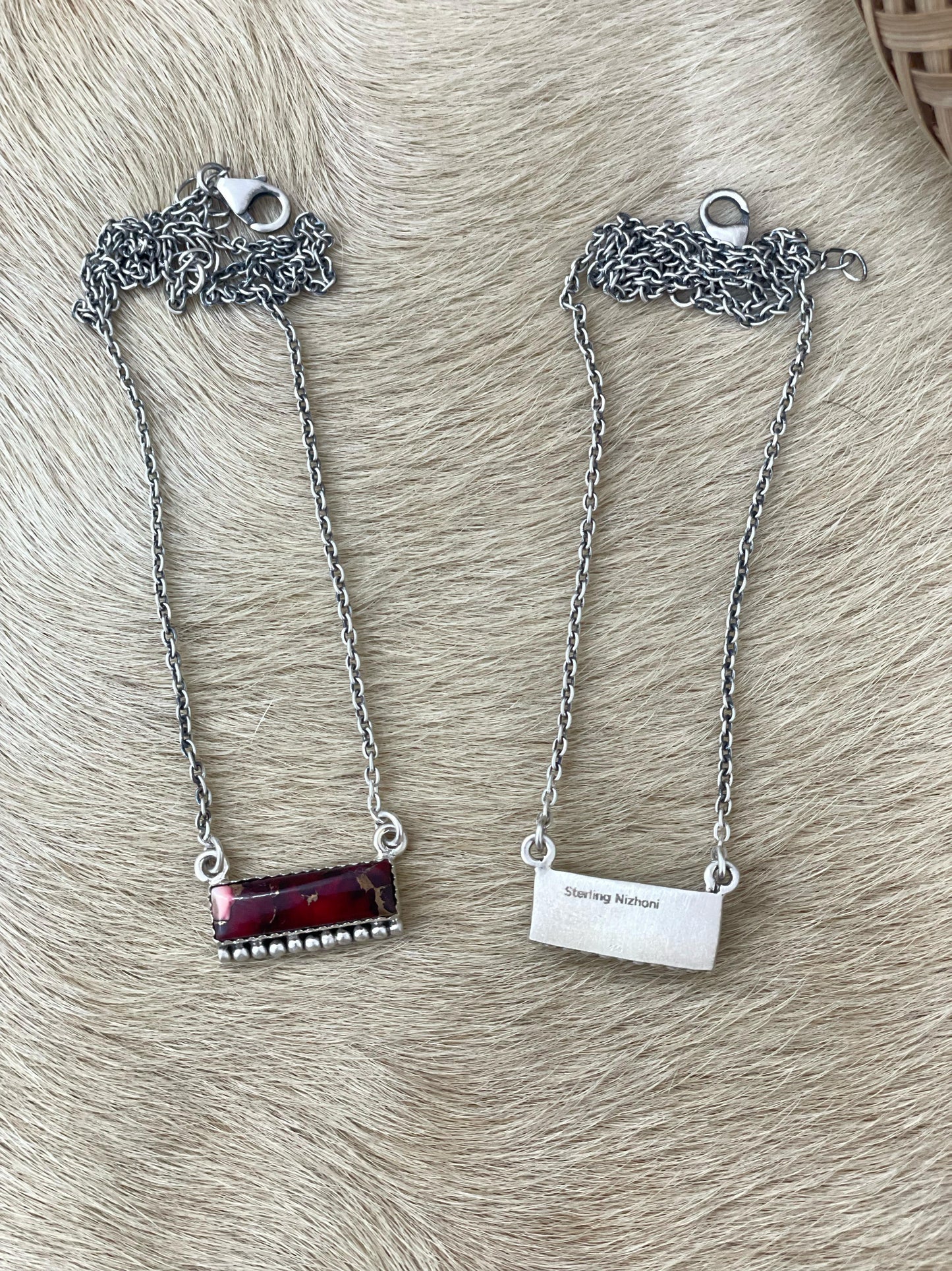 Handmade Sterling Silver White Buffalo, Dahlia Rose Necklace with Signed Nizhoni