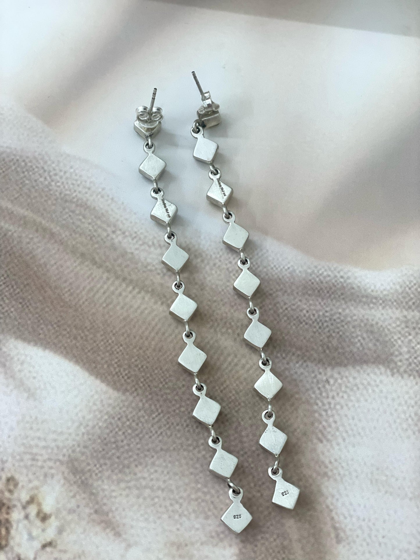 Handmade Sterling Silver Honey Dahlia Dangle Earrings with Signed Nizhoni