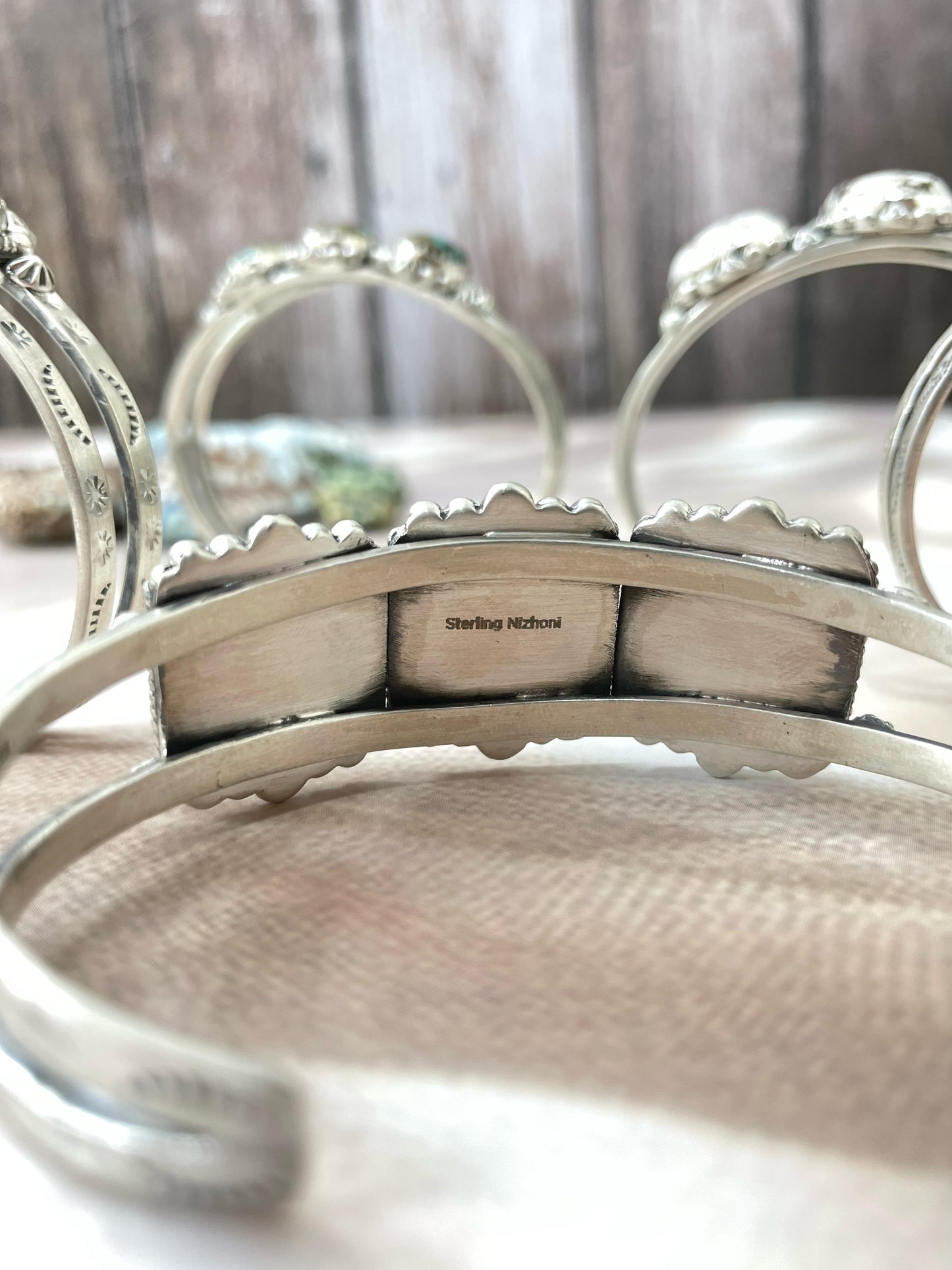 Handmade Sterling Silver Multi Stone Cuff Bracelet with Signed Nizhoni