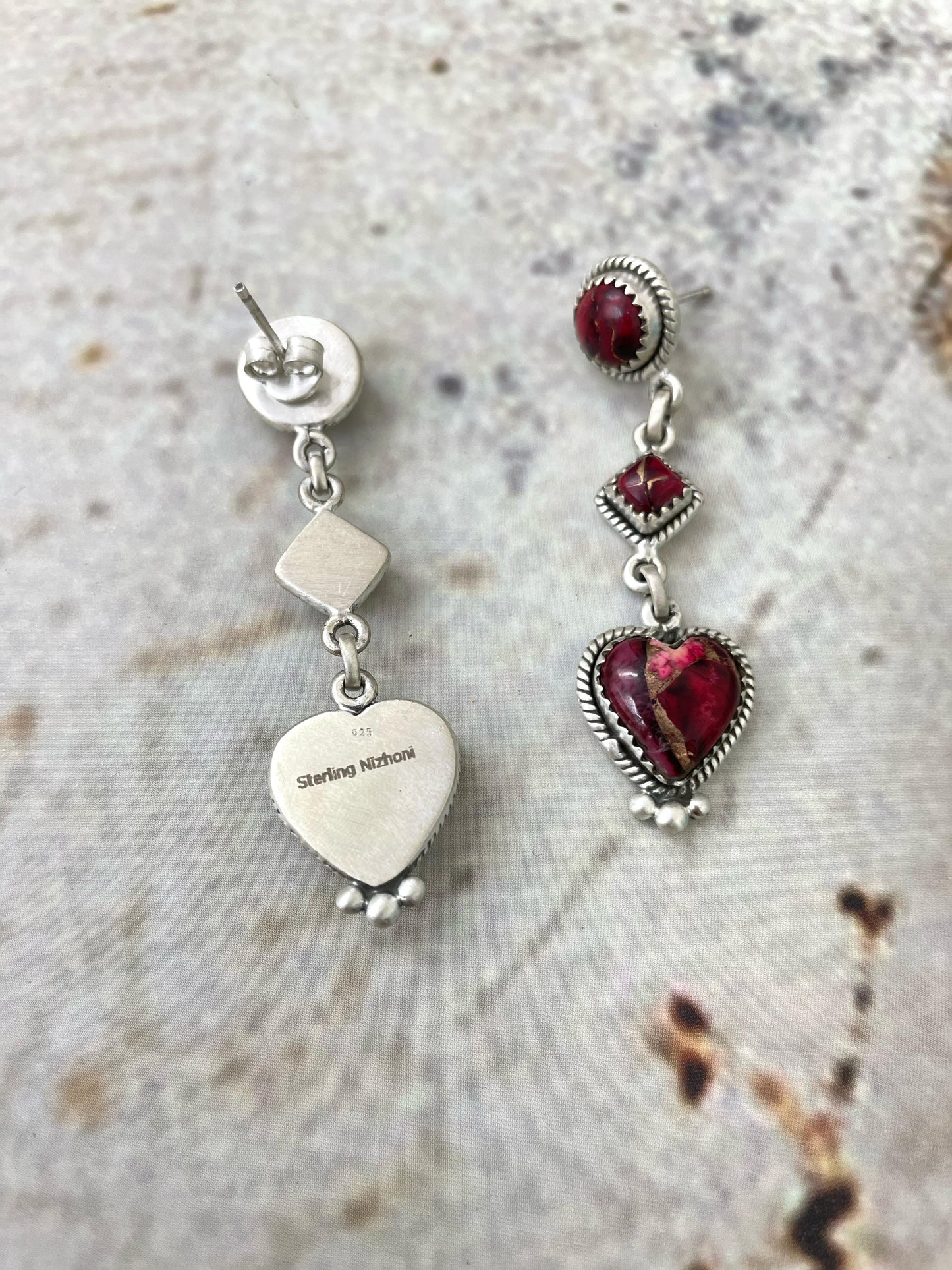 Handmade Sterling Silver Dahlia Rose Dangle Earrings, Signed Nizhoni