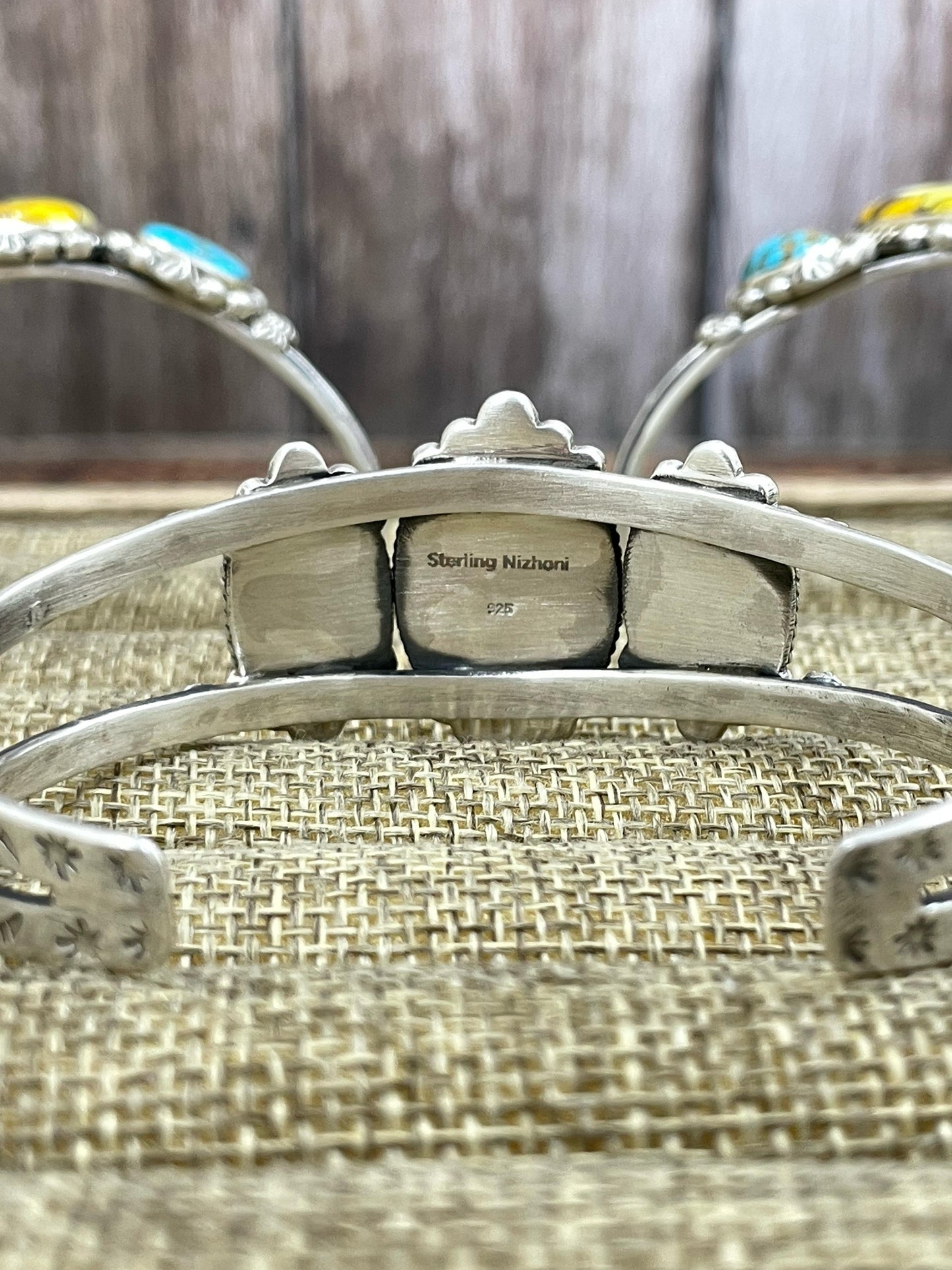 Handmade Sterling Silver Honey Dahlia with South Hill Cuff Bracelet, Signed Nizhoni