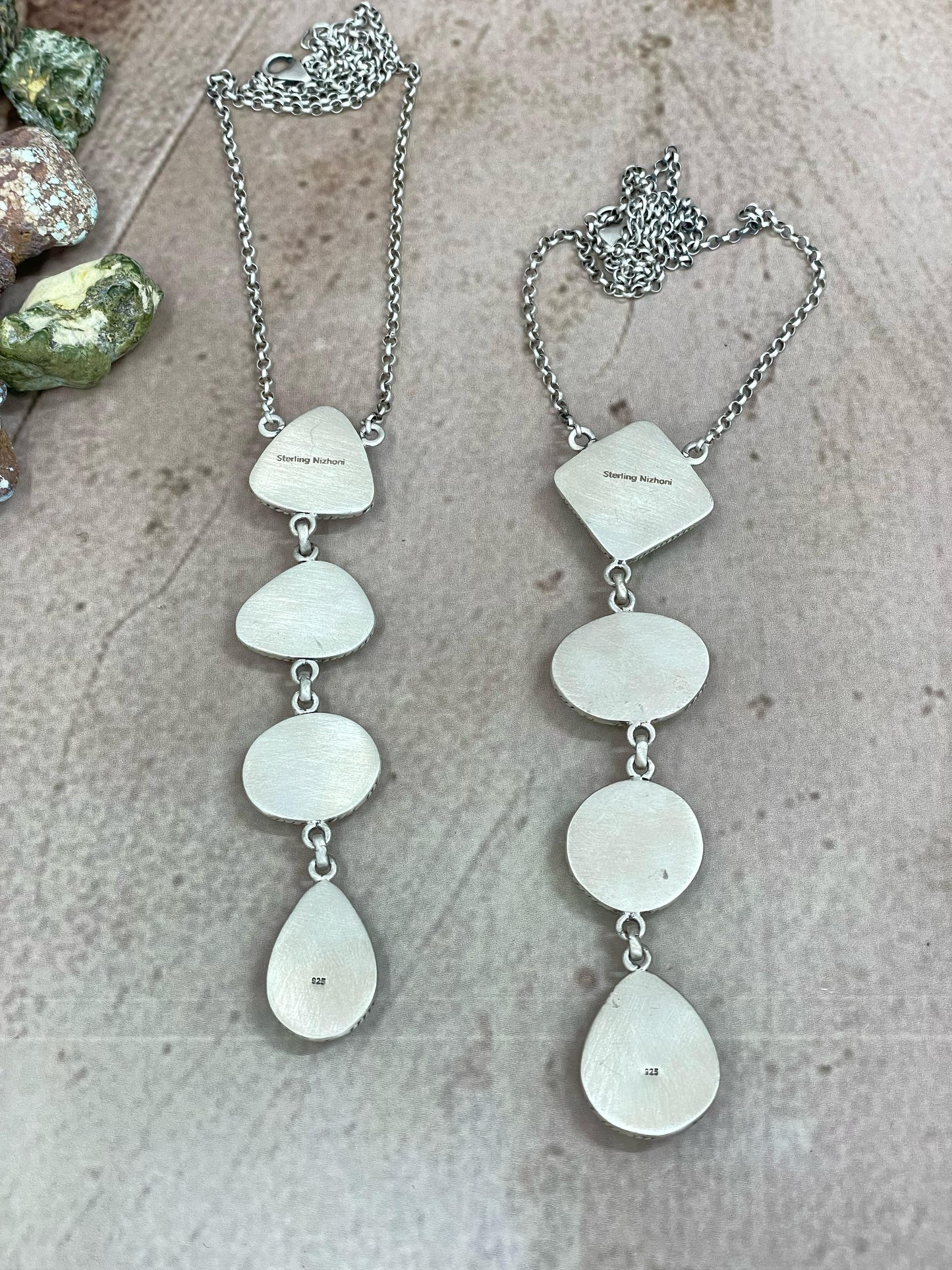 Handmade Sterling Silver Peacock Dahlia, White Buffalo Turquoise Necklace with Signed Nizhoni