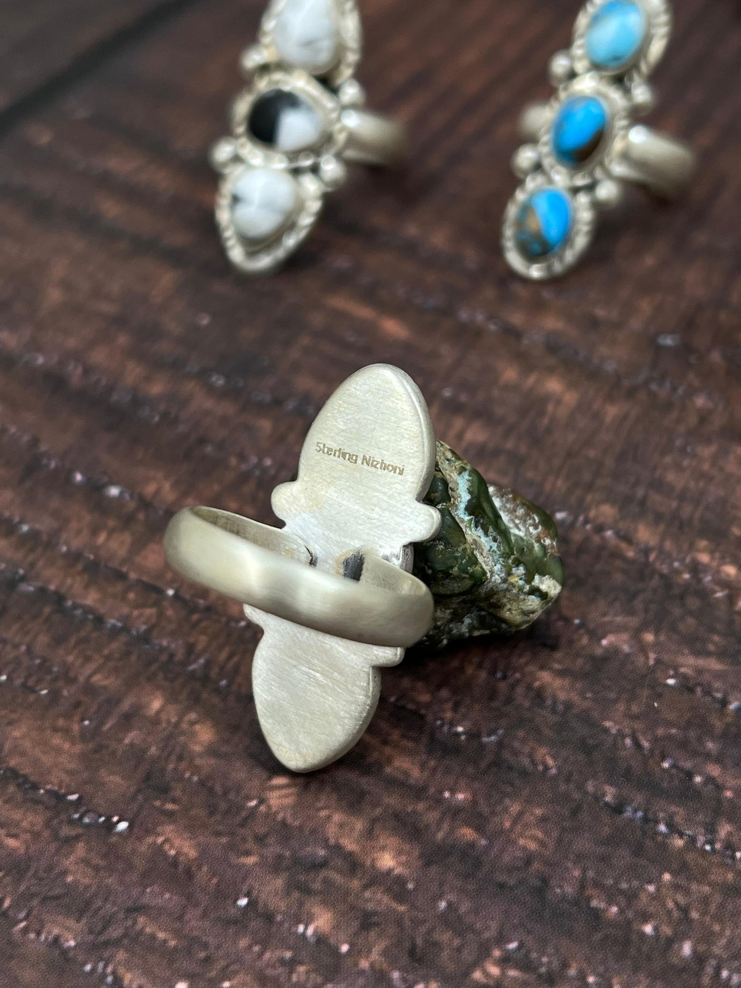 Handmade Sterling Silver Multi Stone Adjustable Ring with Signed Nizhoni