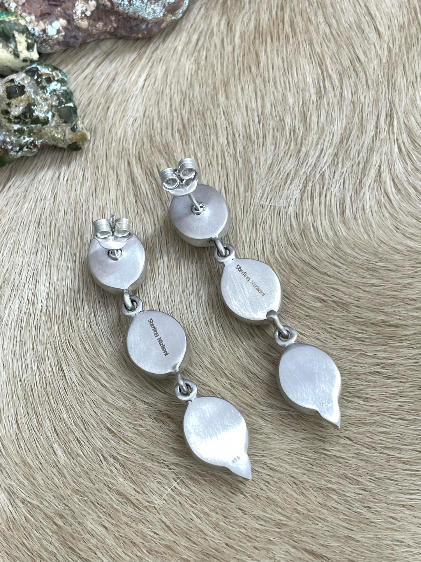 Handmade Sterling Silver Wild Horse Dangle Earrings with Signed Nizhoni