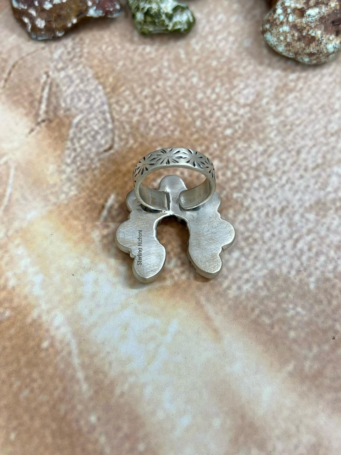 Handmade Sterling Silver Palomino Turquoise Adjustable Ring with Signed Nizhoni