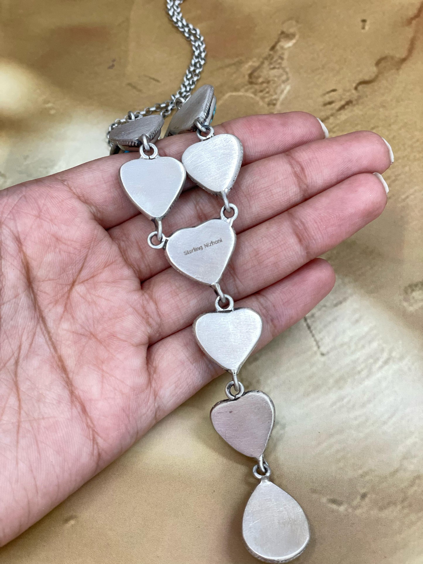 Handmade Sterling Silver South Hill Turquoise Heart Necklace, Signed Nizhoni