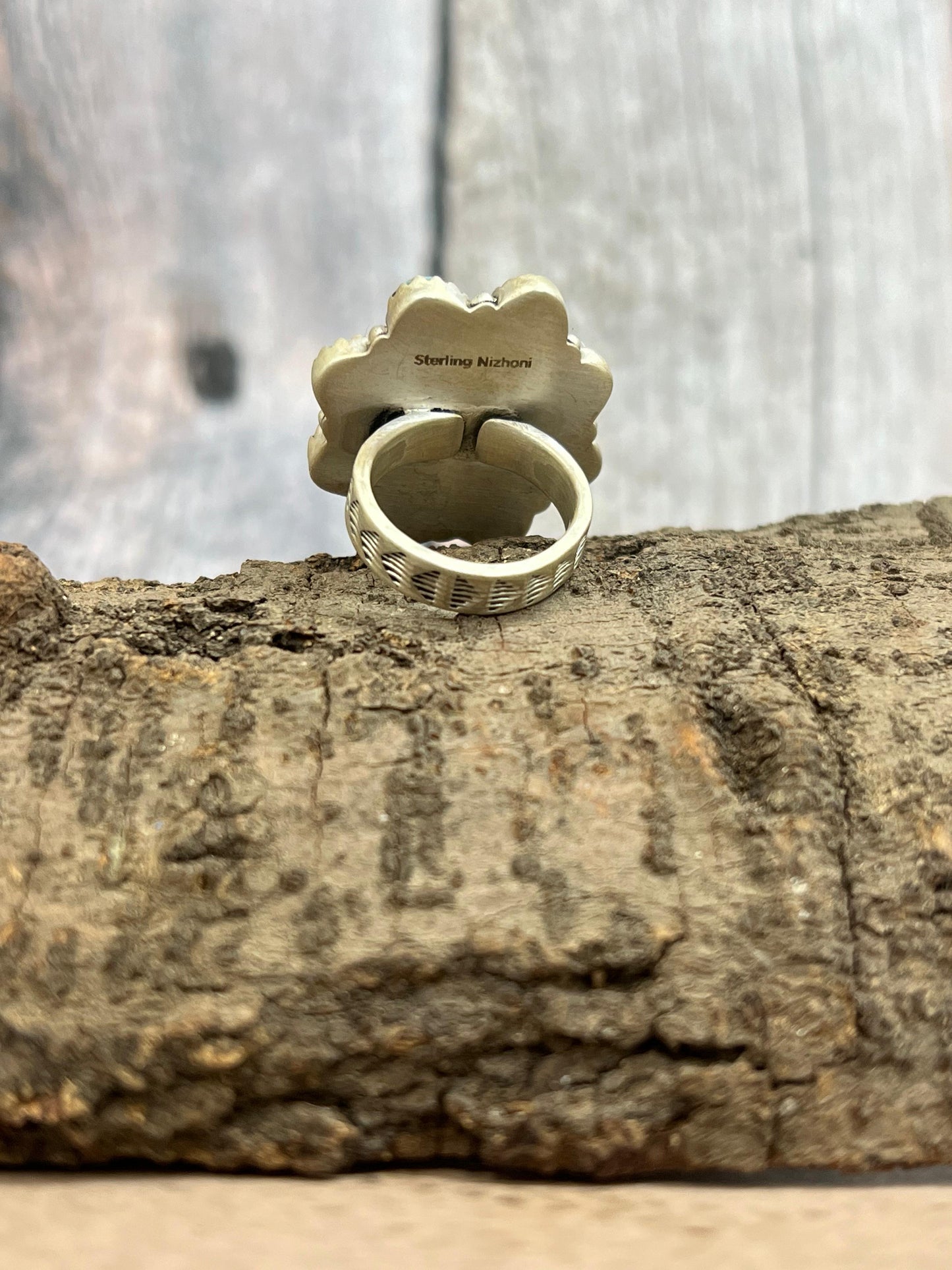 Handmade Sterling Silver Cotton Candy Turquoise Adjustable Rings with Signed Nizhoni