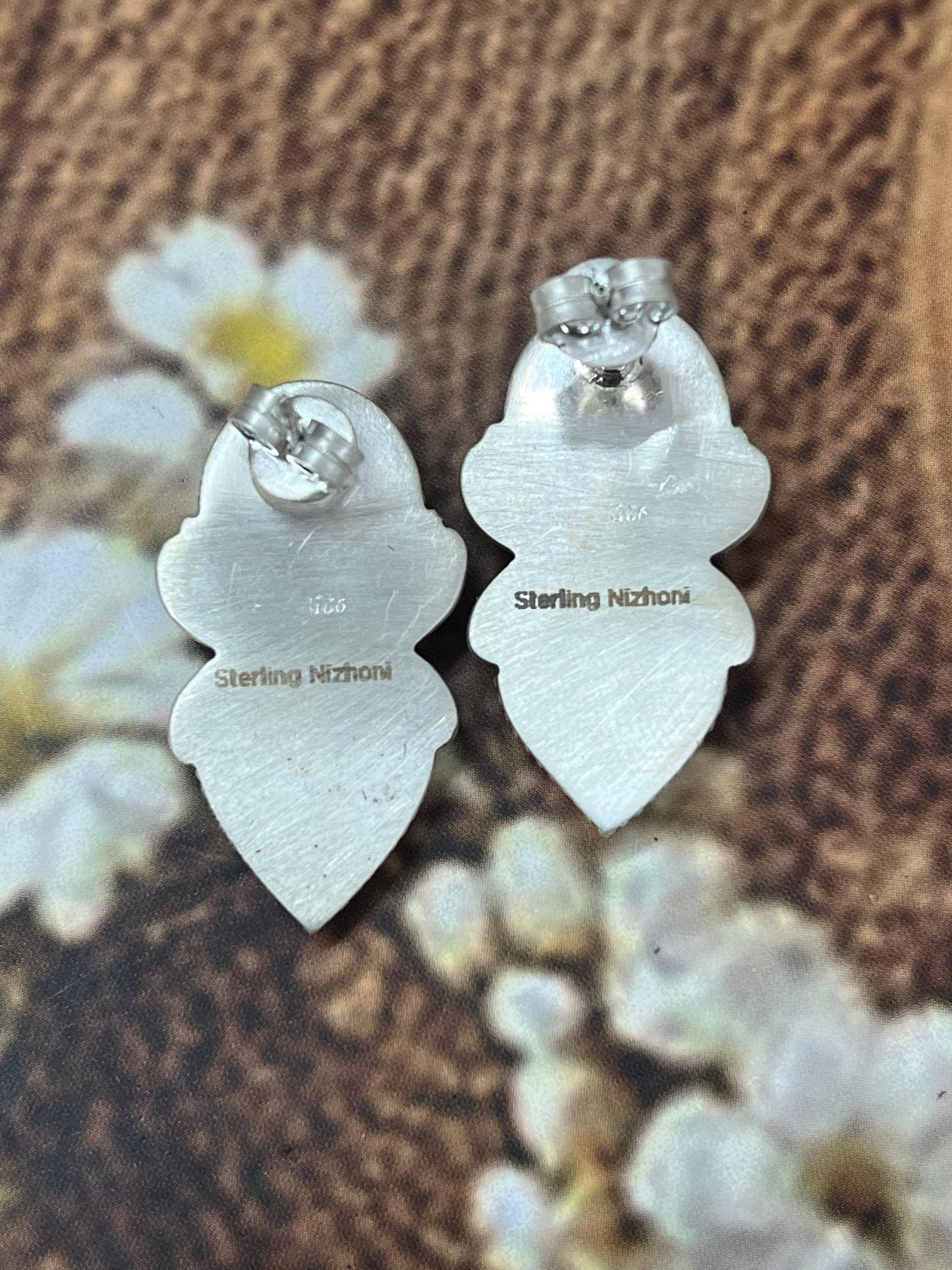 Handmade Sterling Silver Old Stock Royston Turquoise Post Earrings with Signed Nizhoni