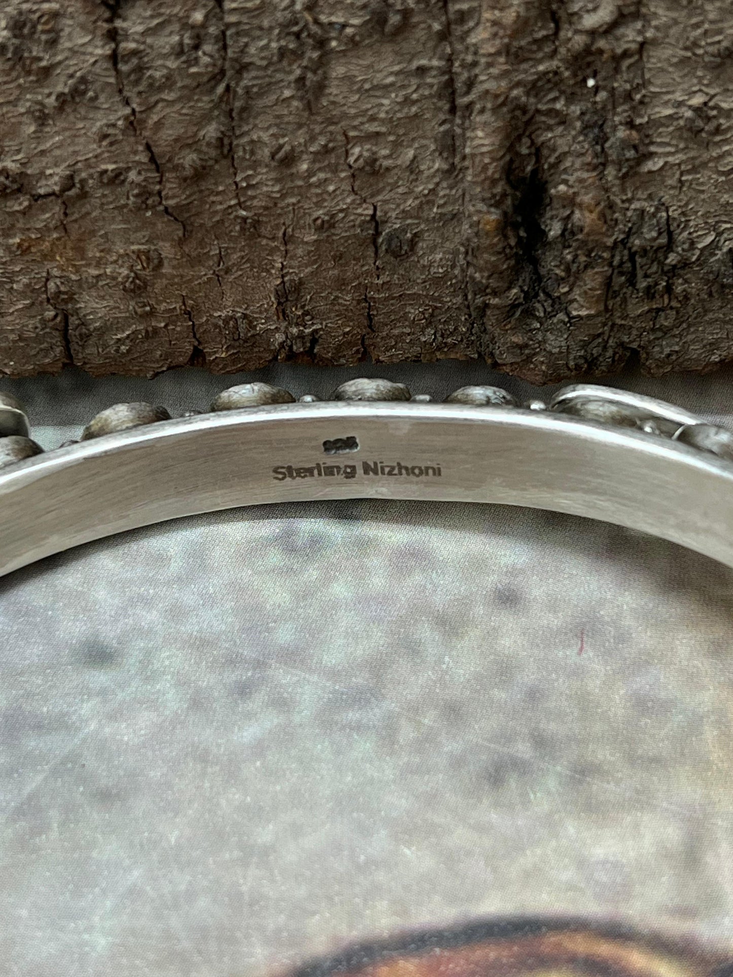 Handmade Sterling Silver White Buffalo, Kingman Turquoise Bracelet with Signed Nizhoni