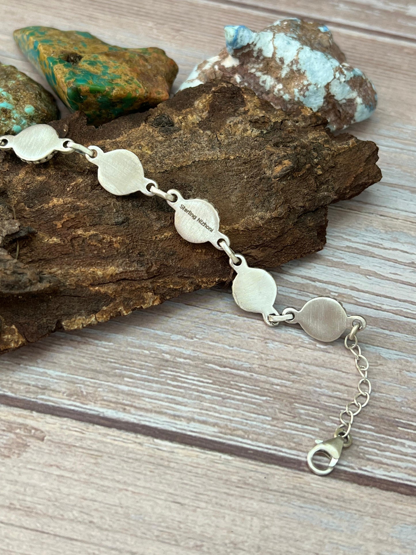 Handmade Sterling Silver Kingman Turquoise Bracelet with Signed Nizhoni