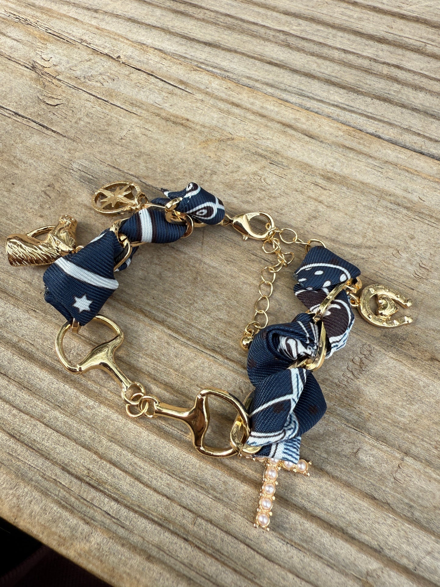 "THE GOLDEN COLLECTION" Handmade Bandana Bit Charm Bracelet navy