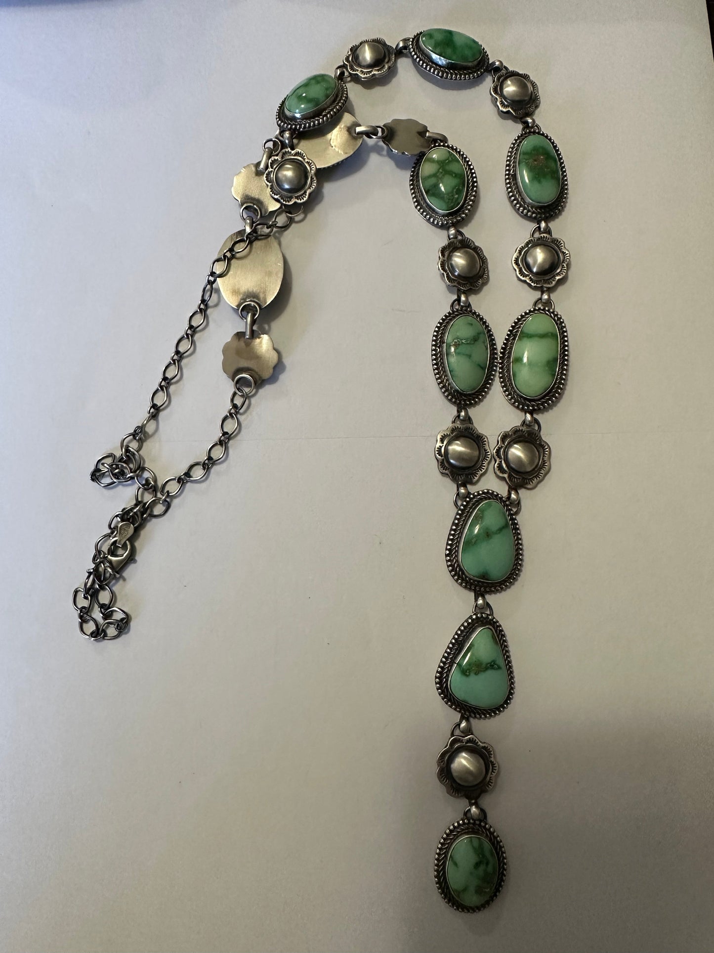 Stunning Handcrafted Sterling Silver & Sonoran Gold Turquoise Lariat Necklace Signed