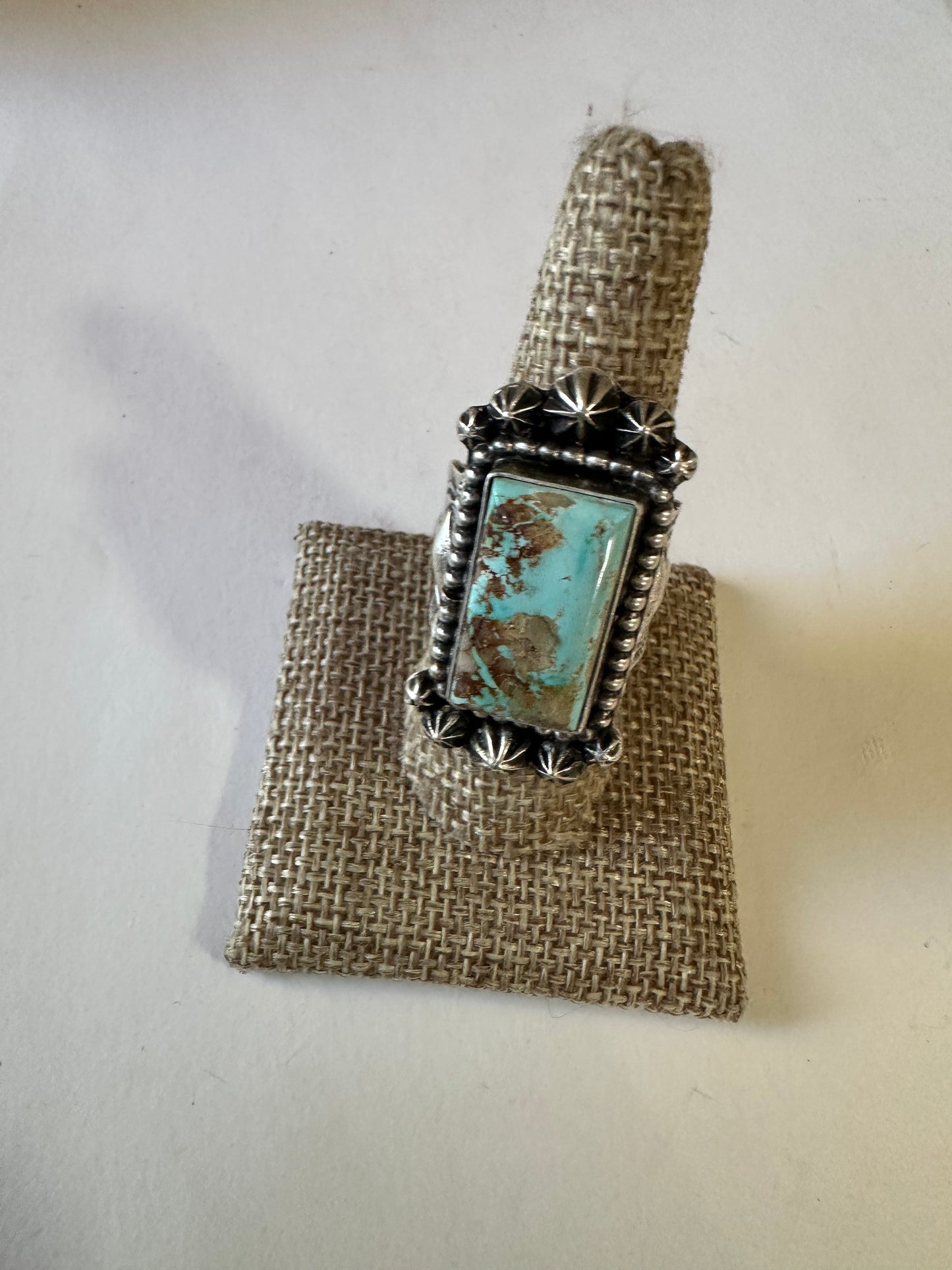 Handcrafted Carico Lake Turquoise & Sterling Silver Ring Size 9