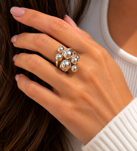 6 Sterling Silver Balls Ring Size 6.5