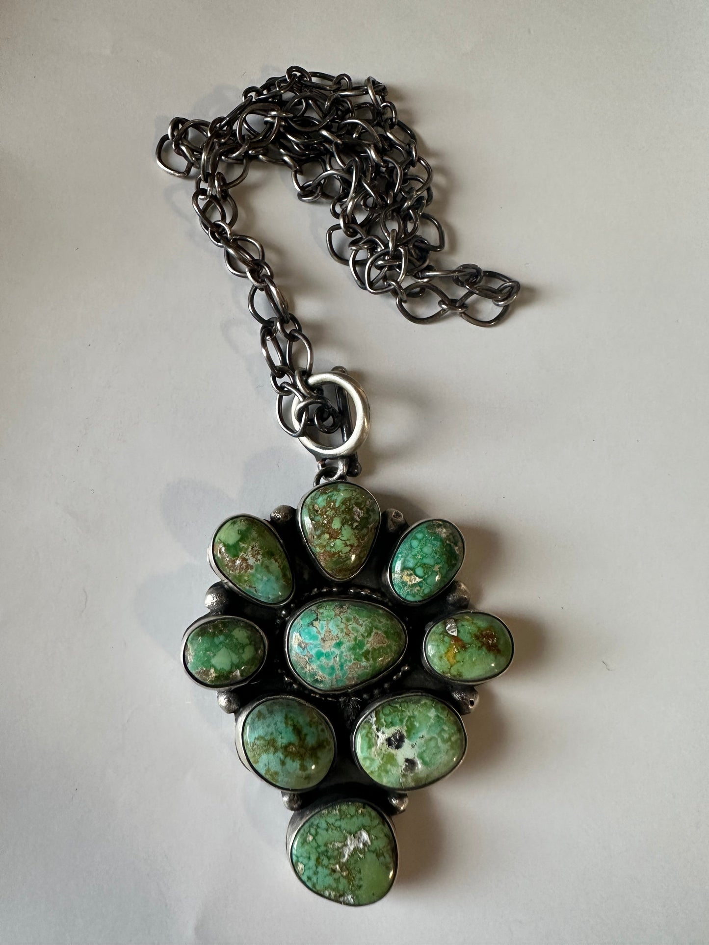 Handcrafted Sonoran Gold Turquoise & Sterling Silver Necklace Signed