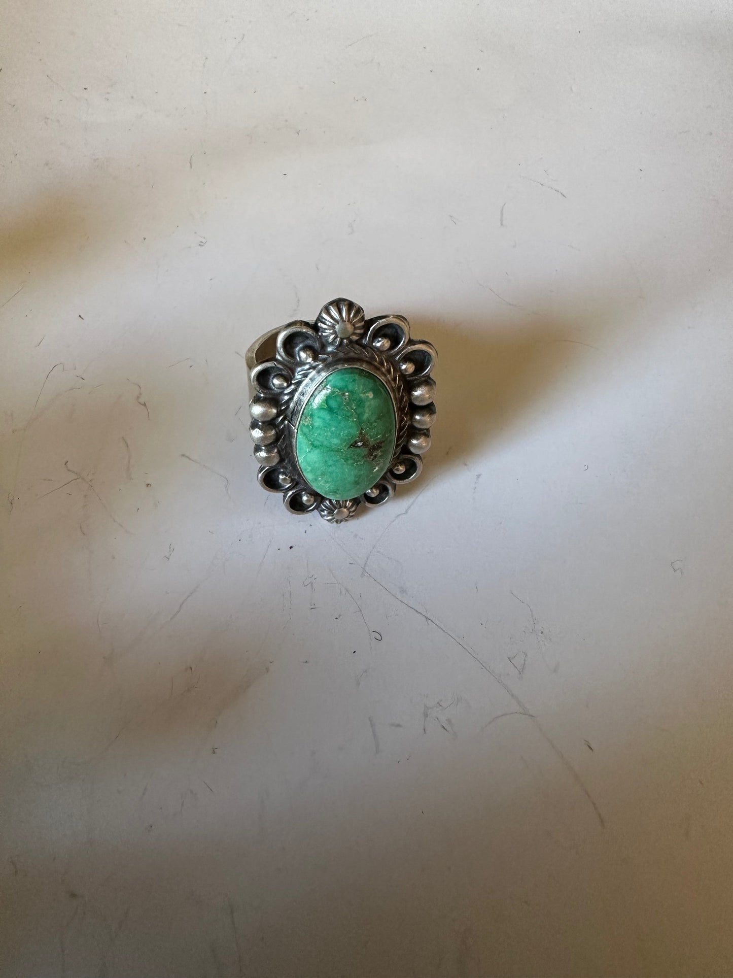 Handcrafted Sonoran Mountain Turquoise & Sterling Silver Single Stone Ring Size 8 Signed S.Tso