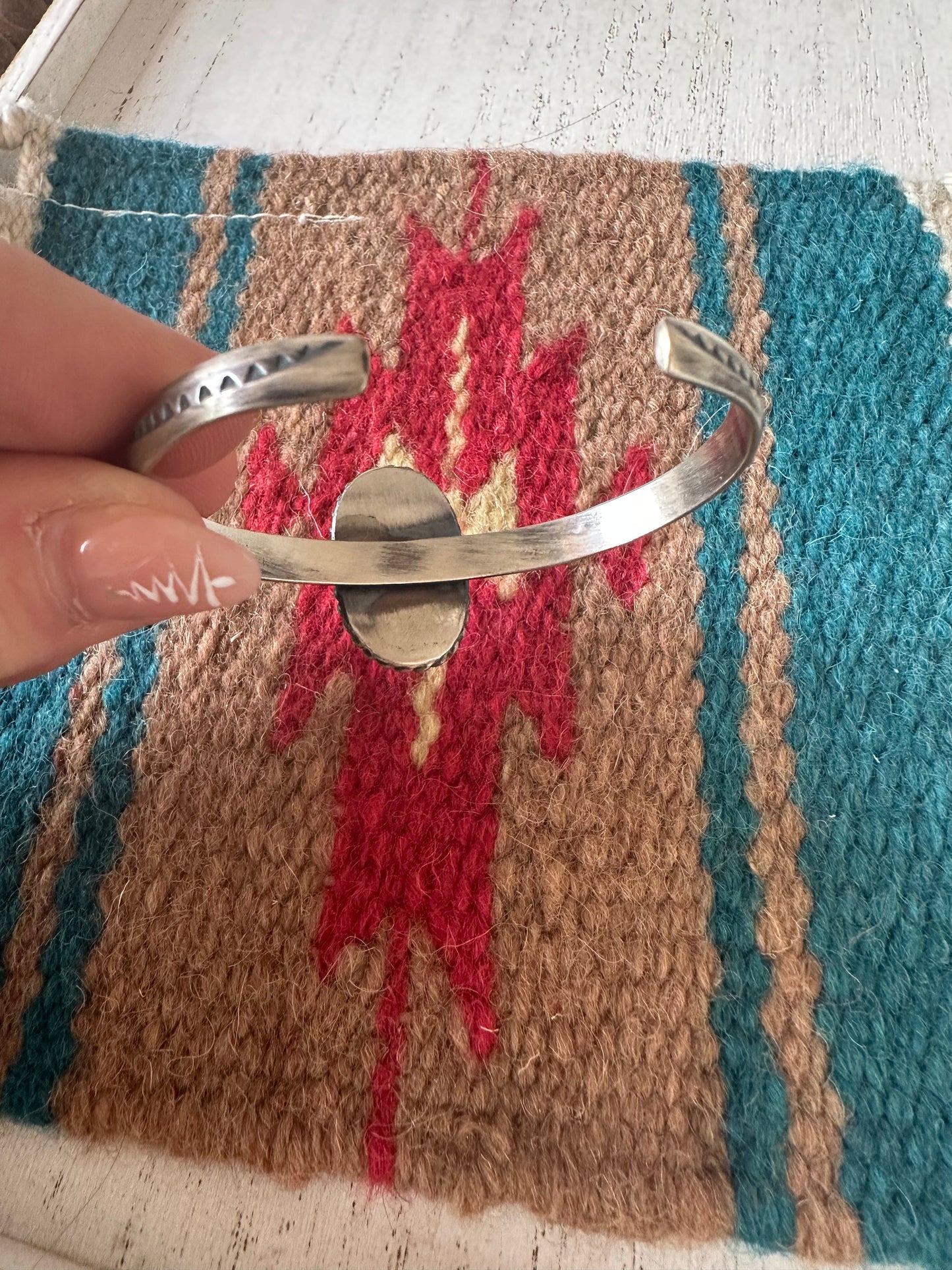 Handcrafted Single Stone Turquoise And Sterling Silver Cuff Bracelet