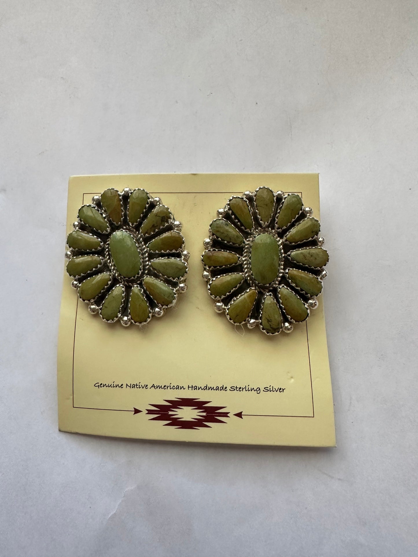 “Ocean View” Handcrafted Sterling Silver & khaki Turquoise Cluster Earrings Signed