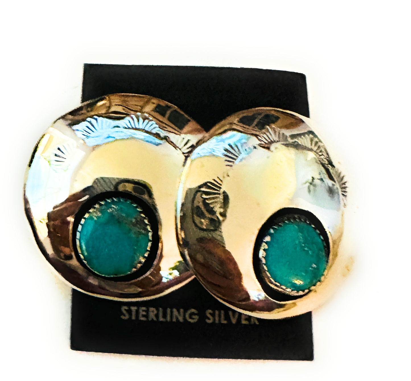 Handcrafted Hand Stamped Sterling Silver & Turquoise Post Earrings