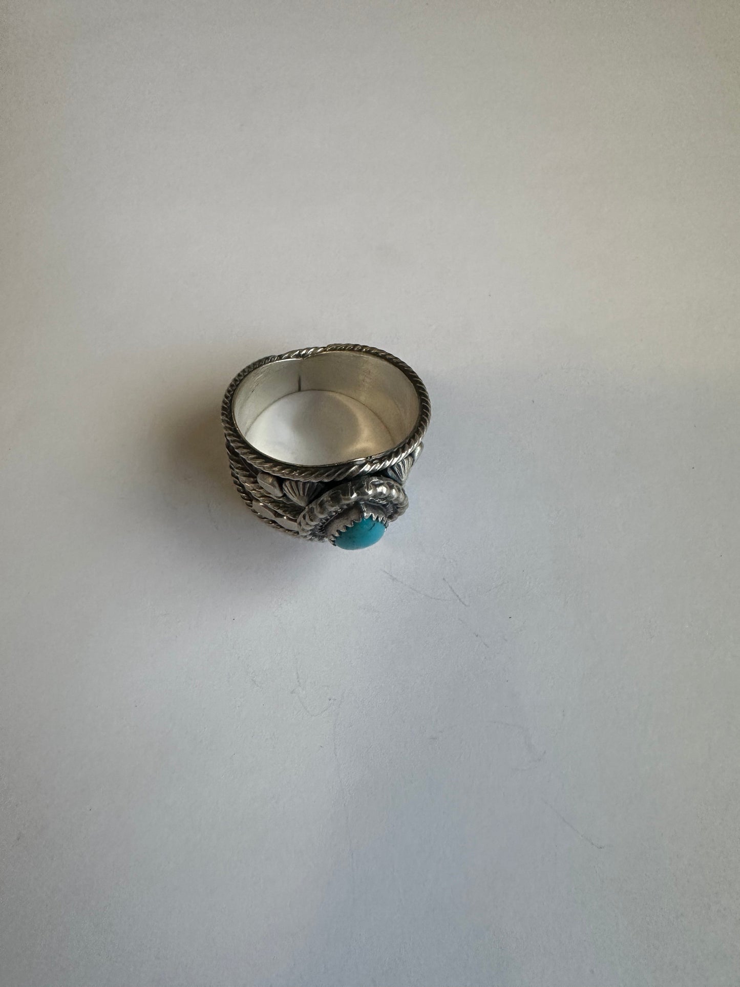 Handcrafted “Turquoise Crown” Sterling Silver & Turquoise Single Stone Ring Signed