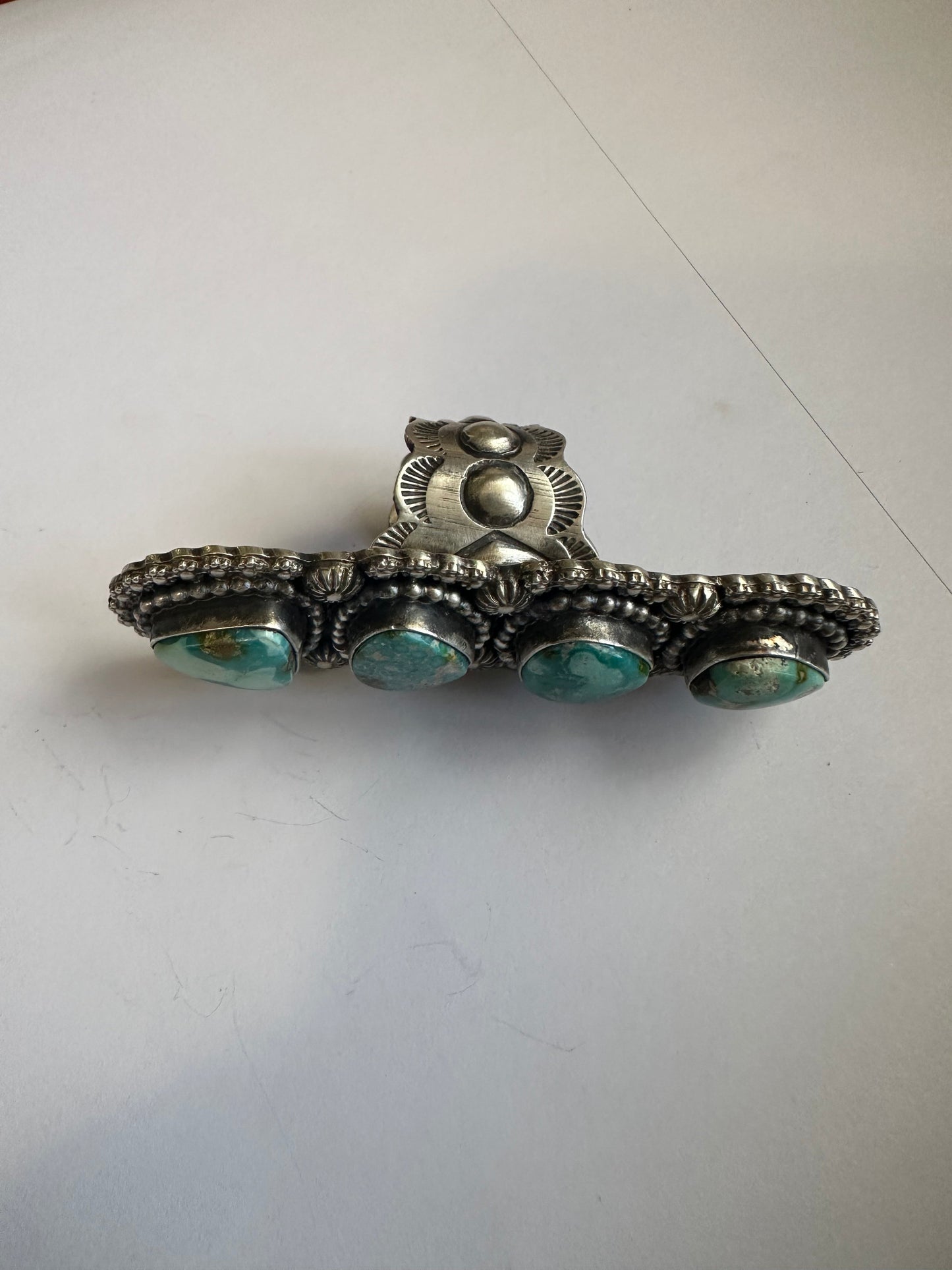 Handcrafted Sonoran Mountain Turquoise & Sterling Silver 4 Stone Ring Size 7.5 Signed