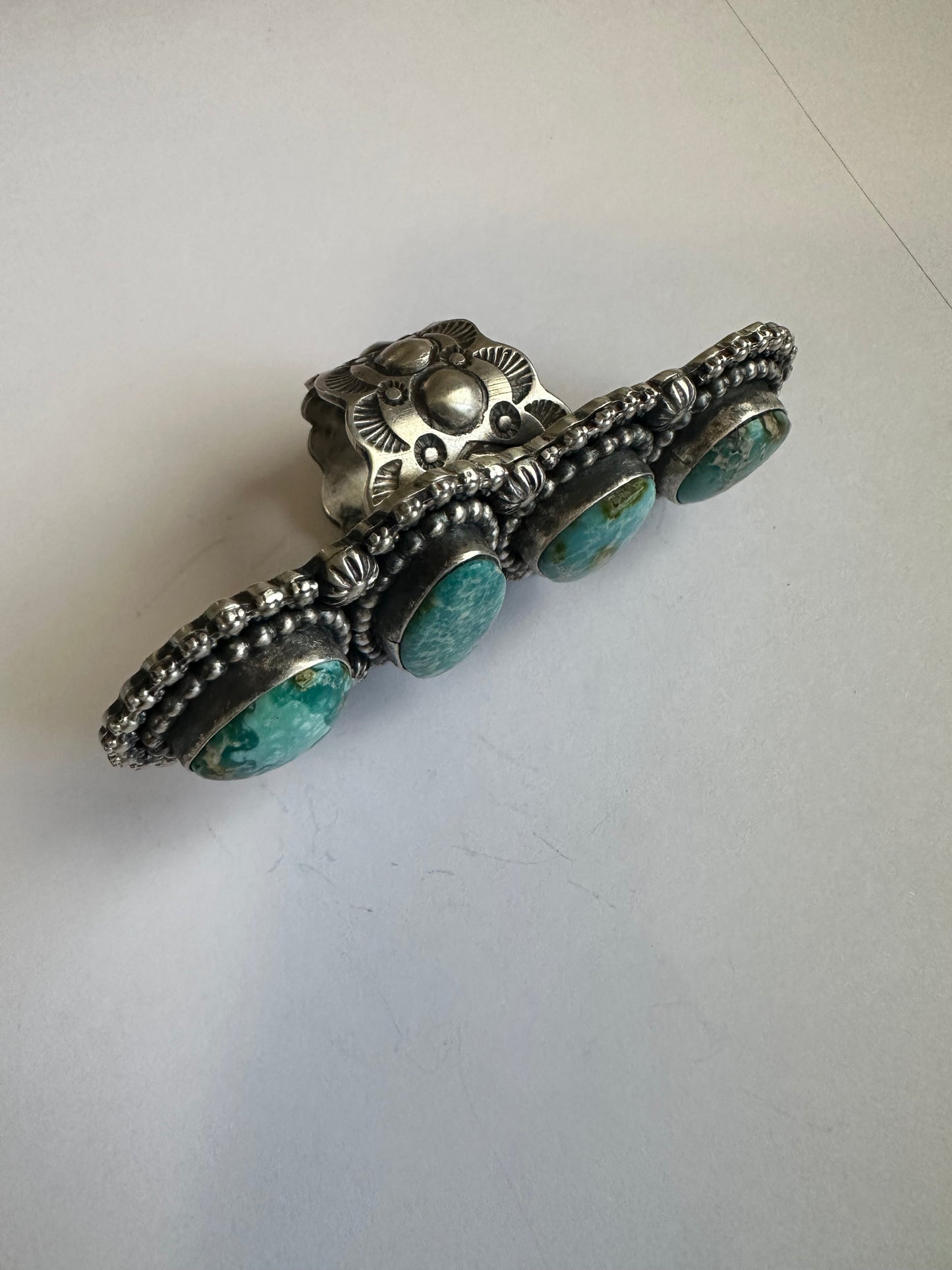 Handcrafted Sonoran Mountain Turquoise & Sterling Silver 4 Stone Ring Size 7.5 Signed