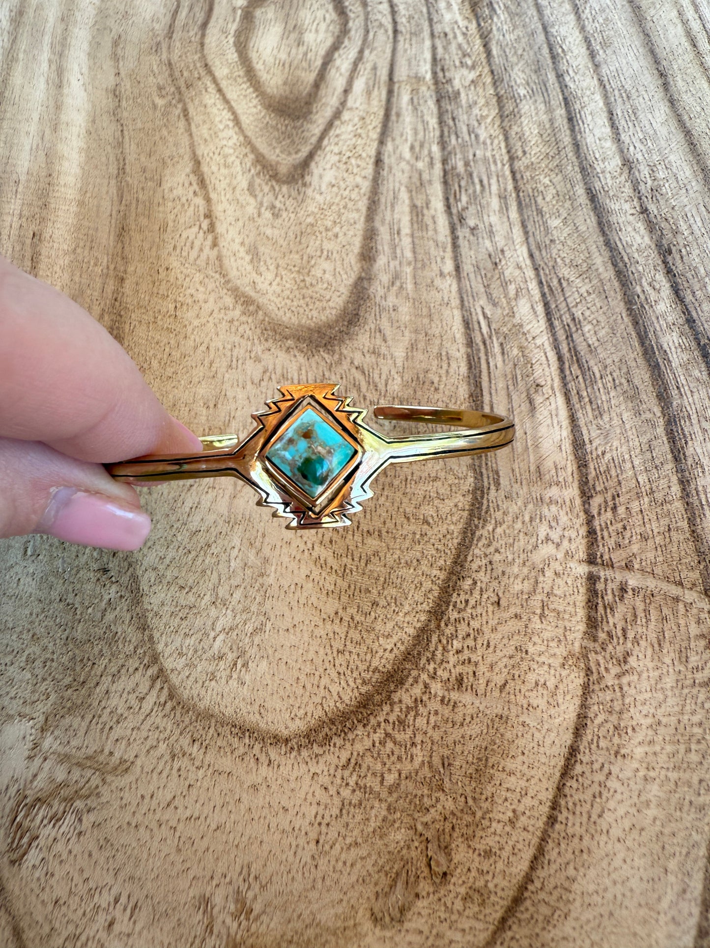 “The Golden Collection” Aztec Cuff Handmade Natural Turquoise Gold Plated Adjustable Bracelet Cuff
