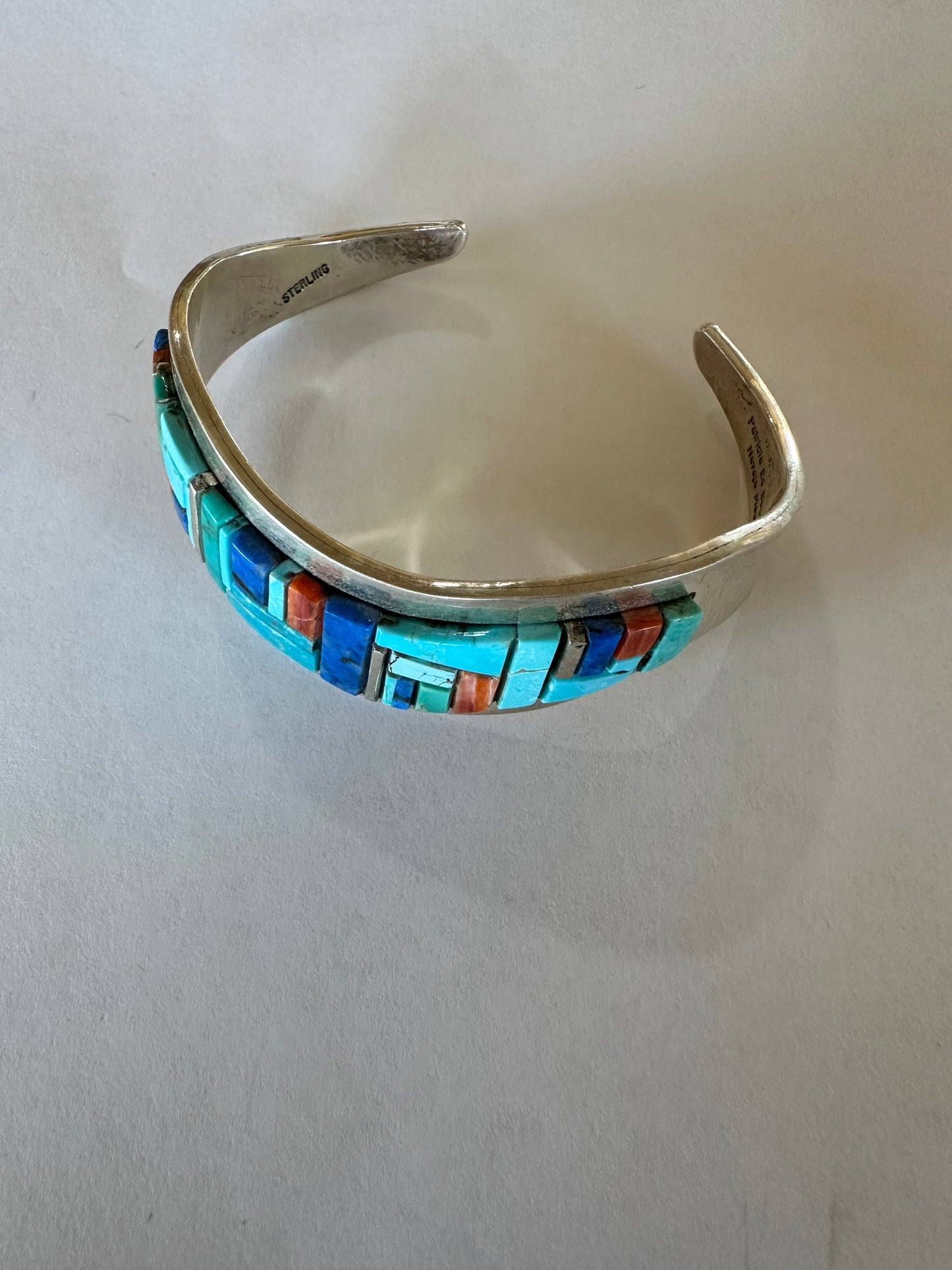 Handcrafted Multi Stone & Sterling Silver Handmade Sterling Cuff Signed