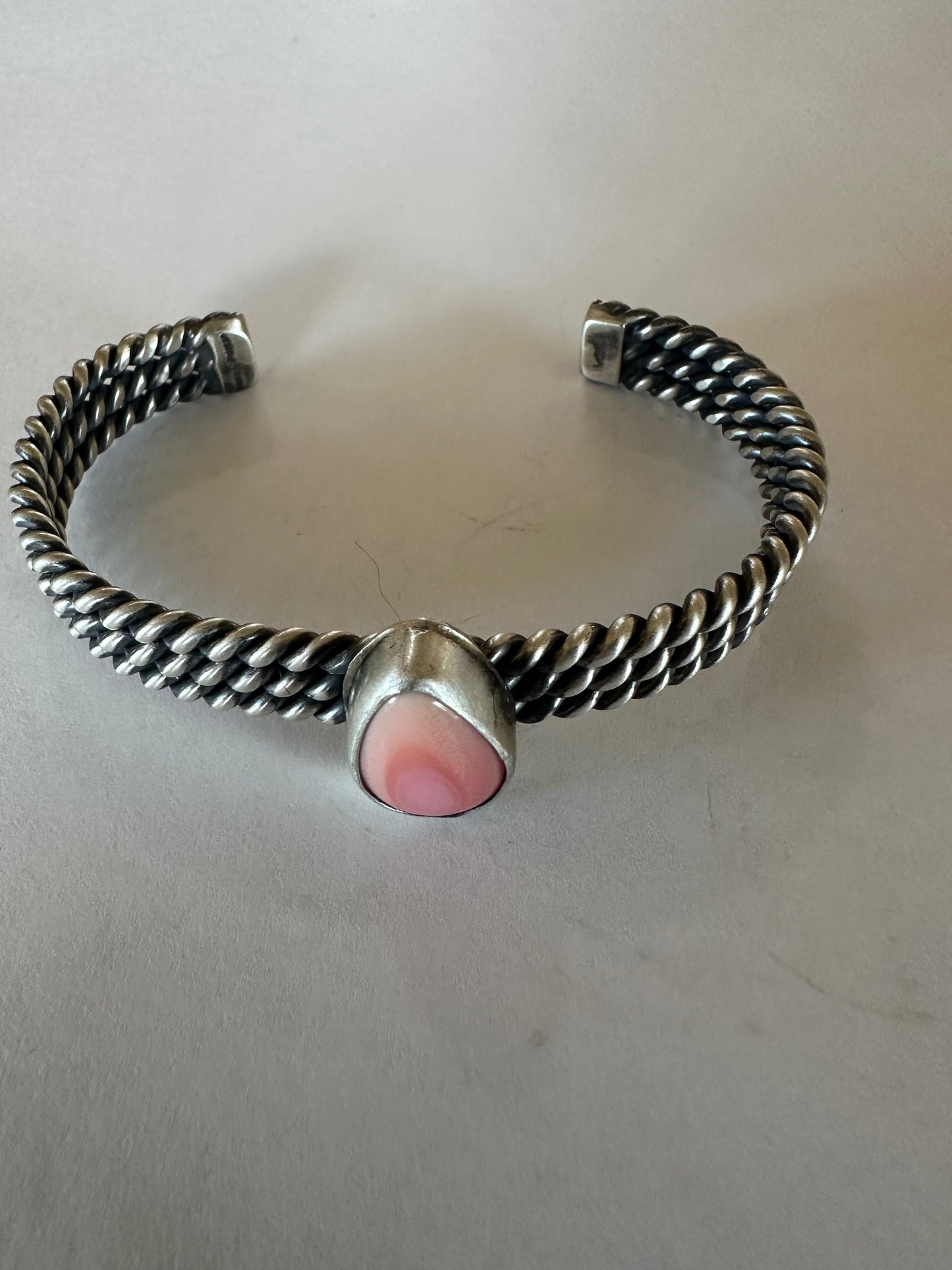 Handcrafted Tear Drop Pink Conch & Sterling Silver Adjustable Cuff Bracelet