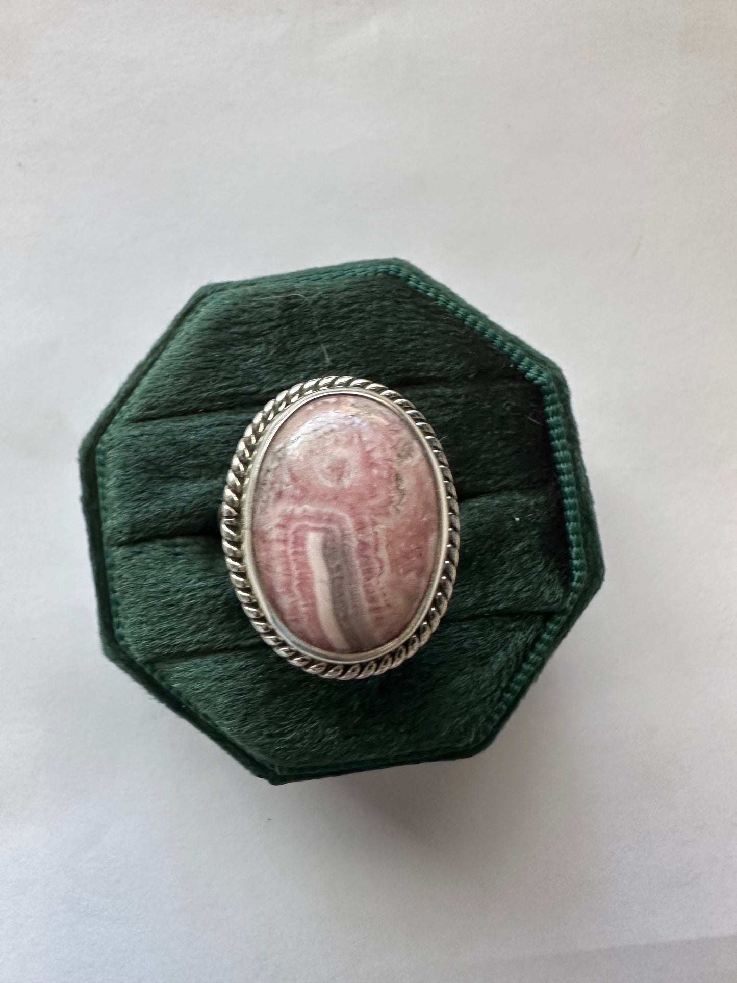 Handcrafted Rhodochrosite And Sterling Silver Ring Size 8.75