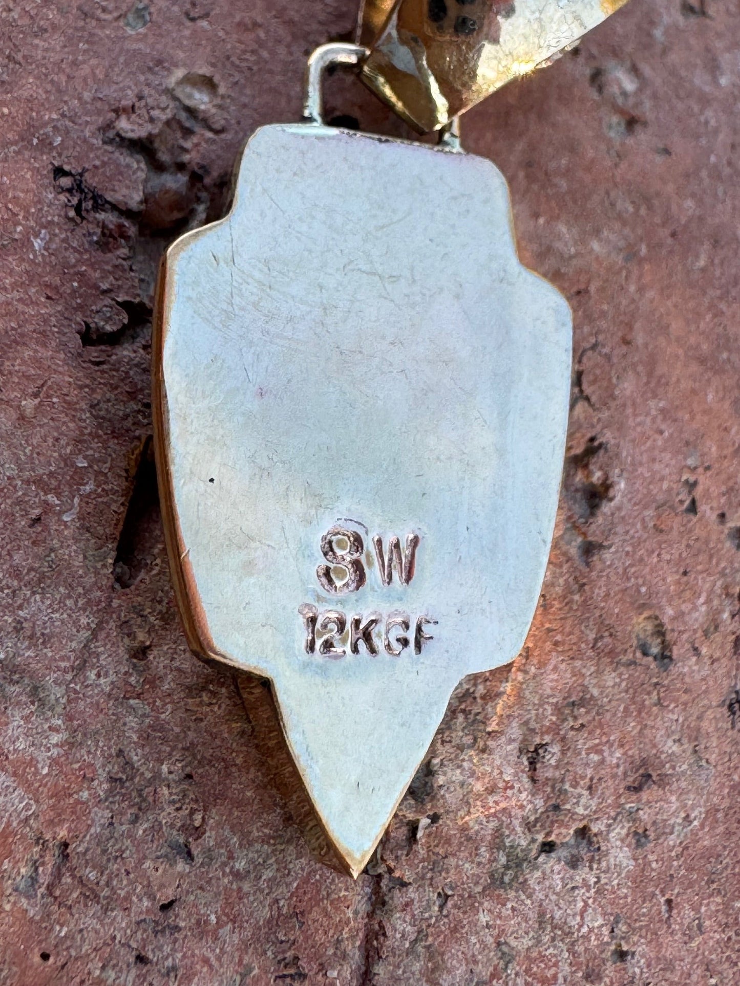 Handmade Gold Filled Over Sterling Silver & Turquoise Inlay Pendant Necklace 16"