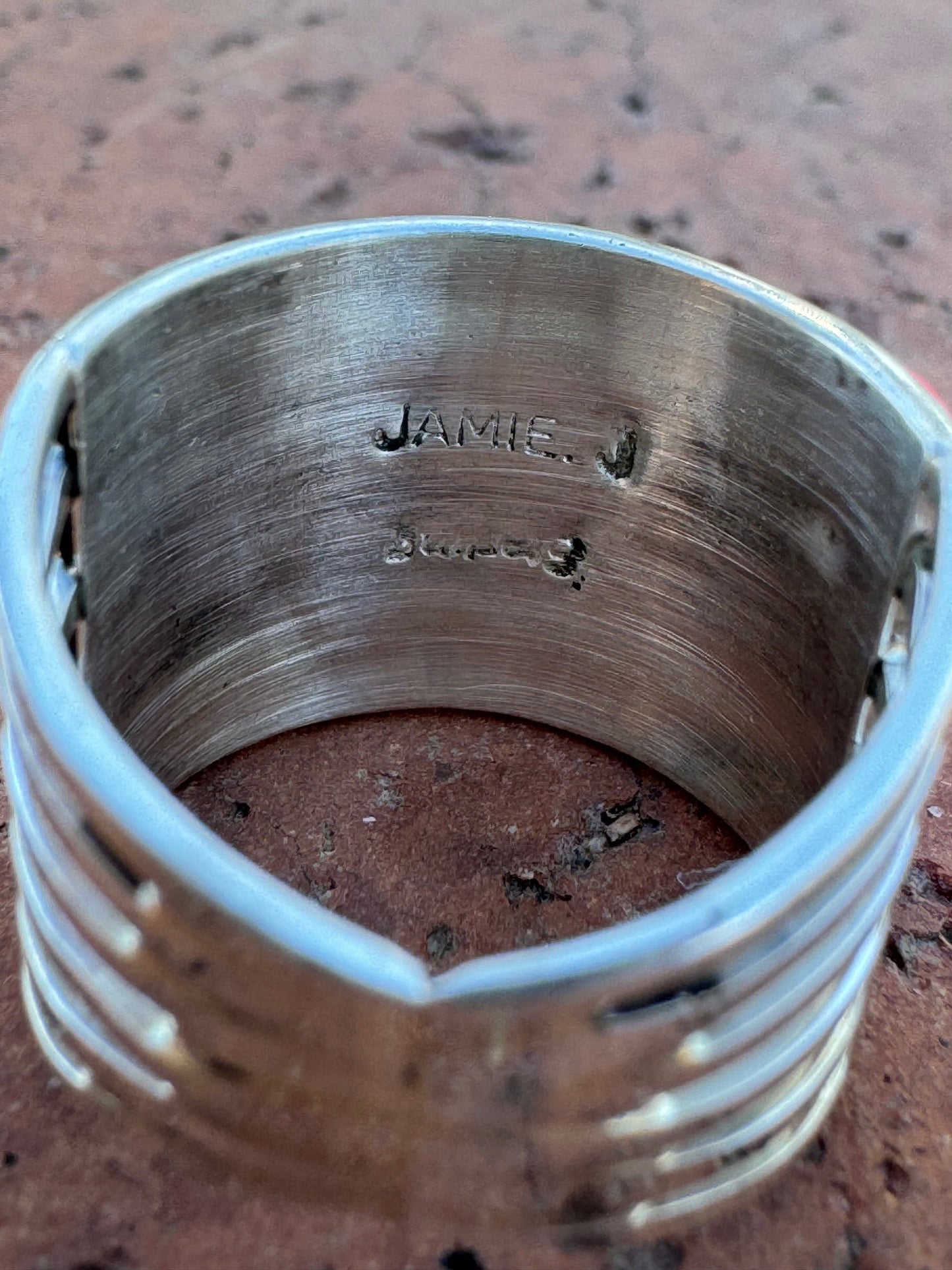 Handcrafted Sterling Silver & Pink Opal Inlay 5 Row Stacker Ring
