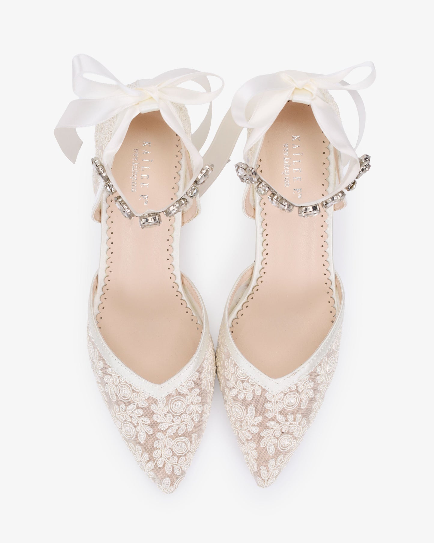 Lace Block Heel For Weddings with Navette Cluster Rhinestones Strap