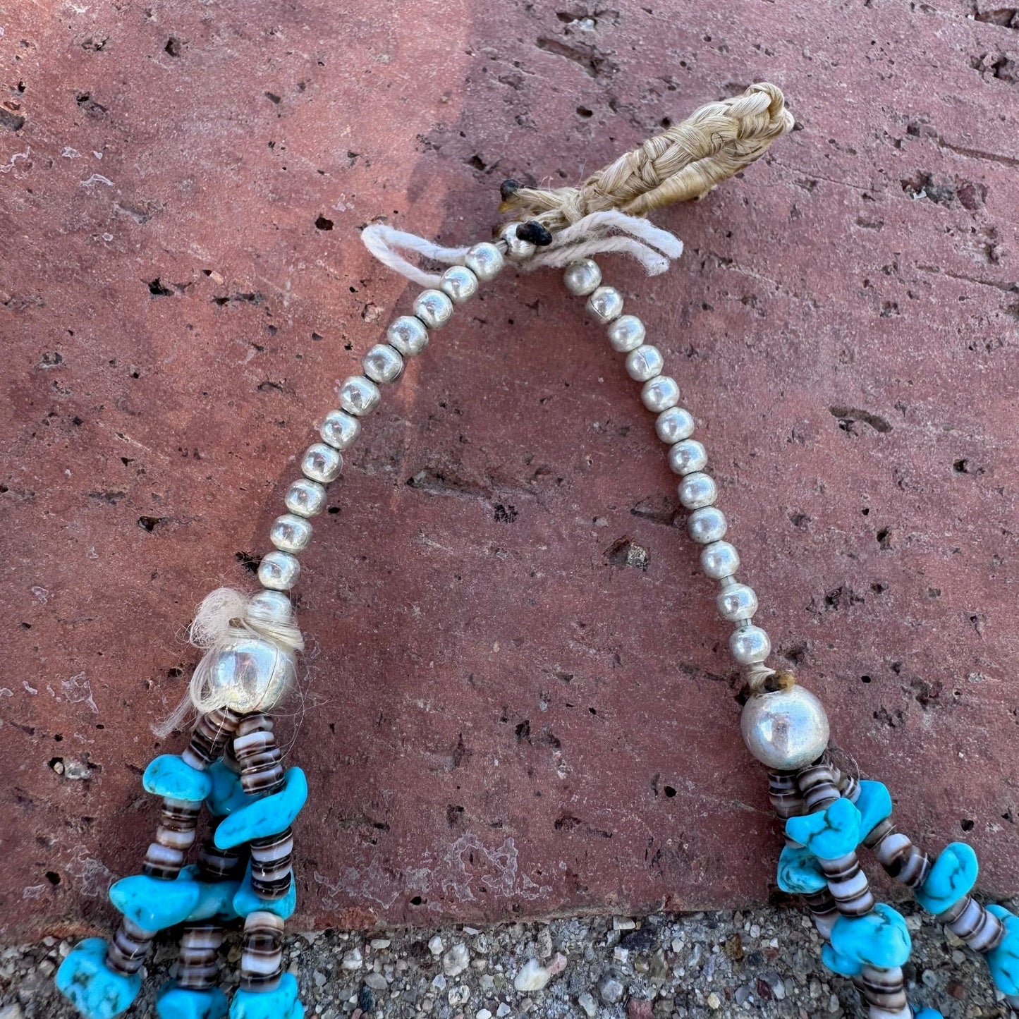Handcrafted Kingman Turquoise & Heishi 3 strand Beaded Necklace 30"