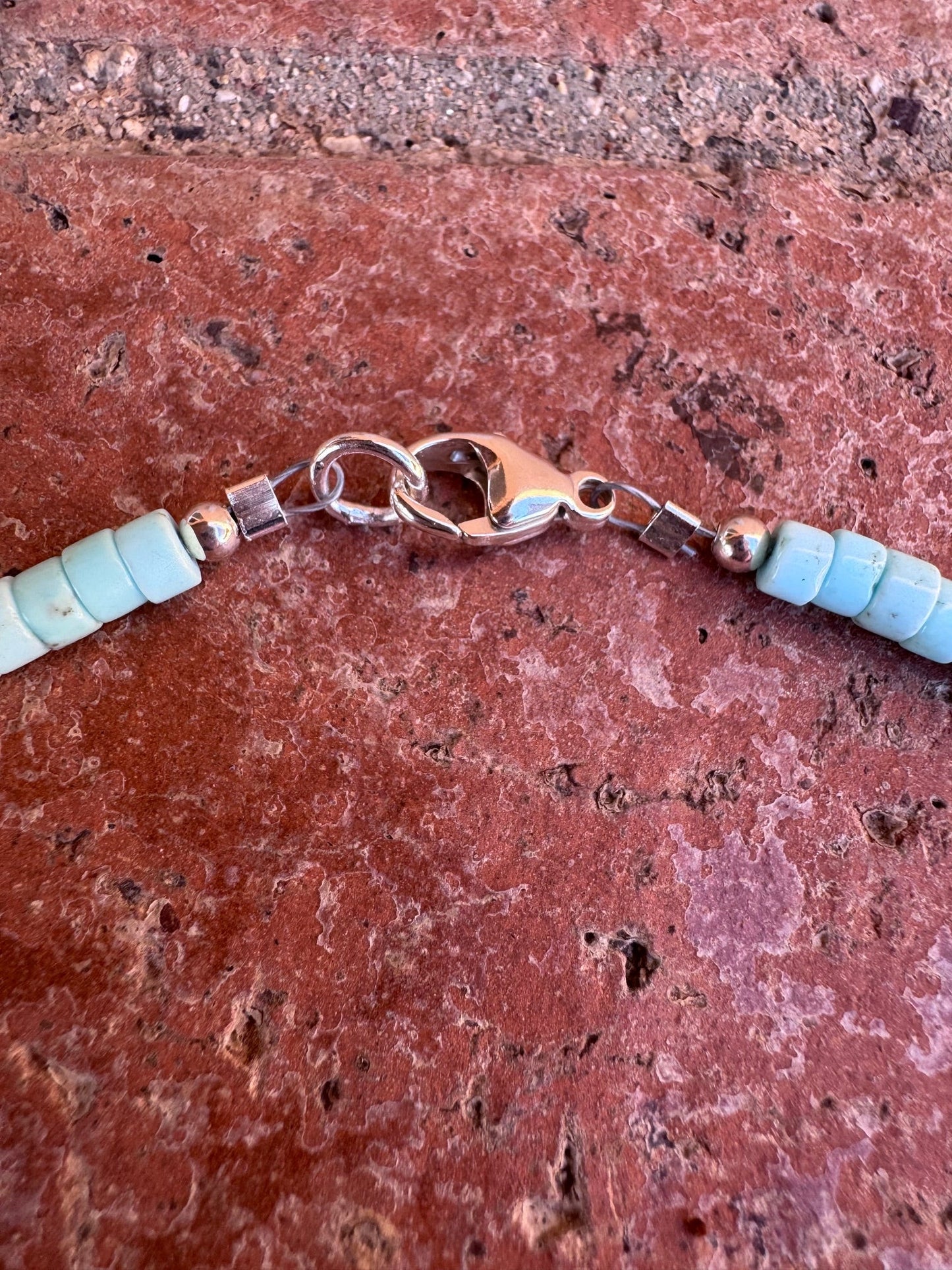 Handcrafted Sterling Silver & Dry Creek Turquoise Beaded Necklace 17"
