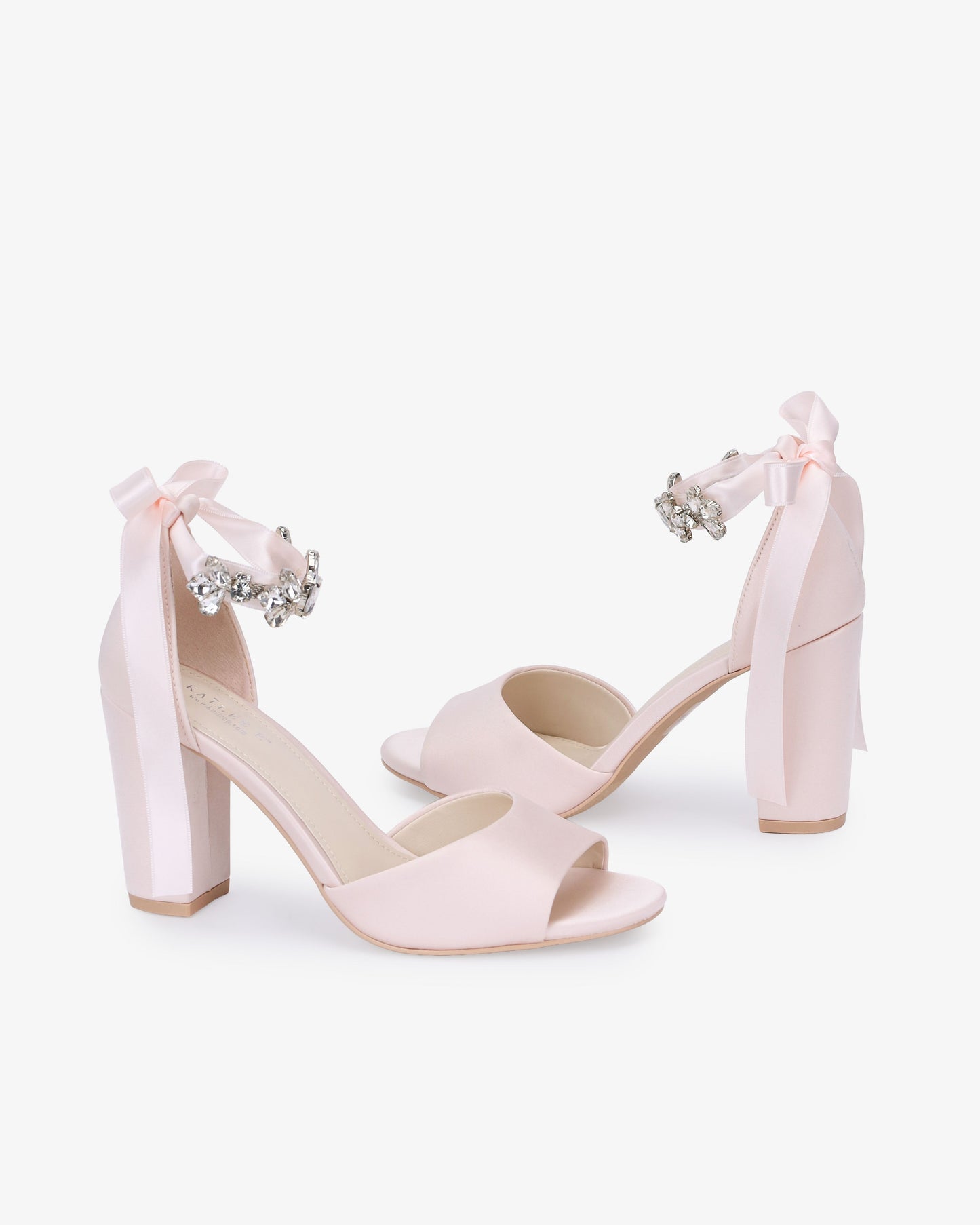 Satin Block Heel Evening Sandals with Navette Cluster Rhinestones Strap