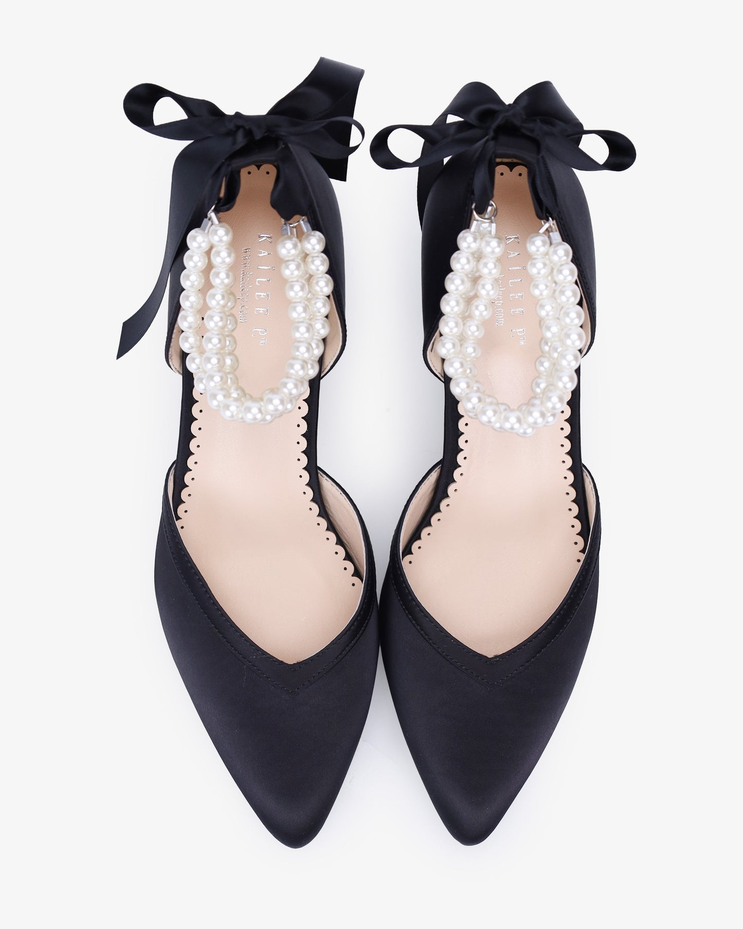 Satin Block Heels Evening Shoes with Trinity Pearls Wrap