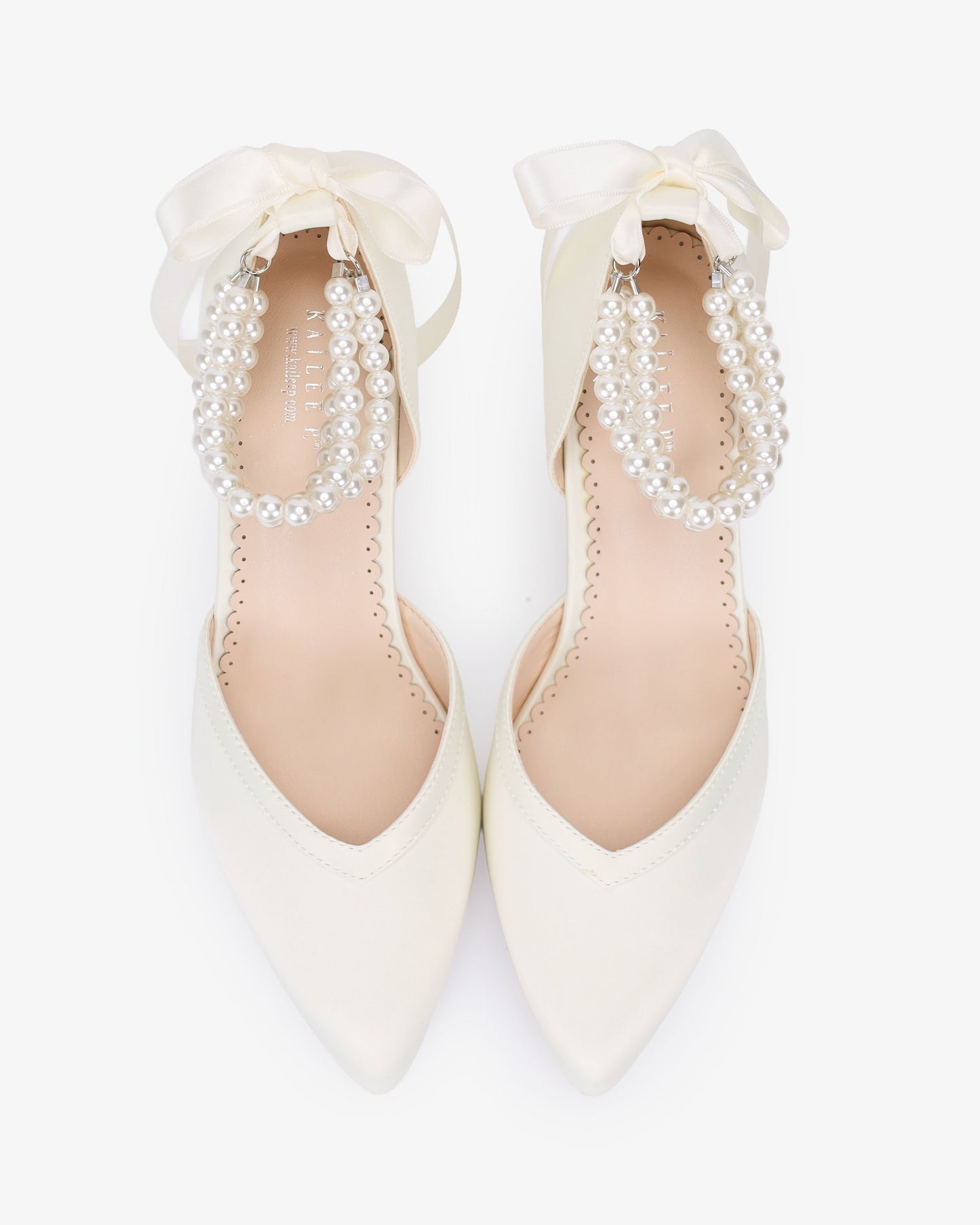 Satin Block Heels Wedding Shoes with Trinity Pearls Wrap