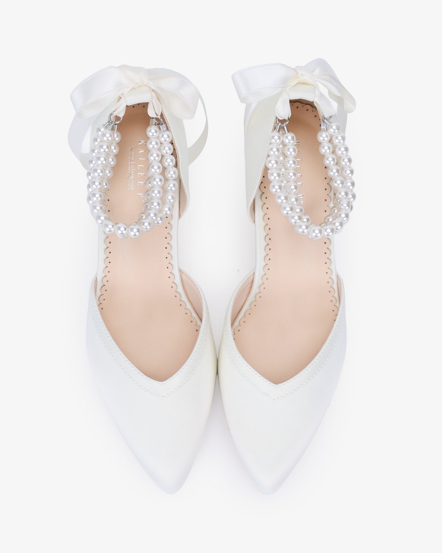 Satin Block Heels Wedding Shoes with Trinity Pearls Wrap