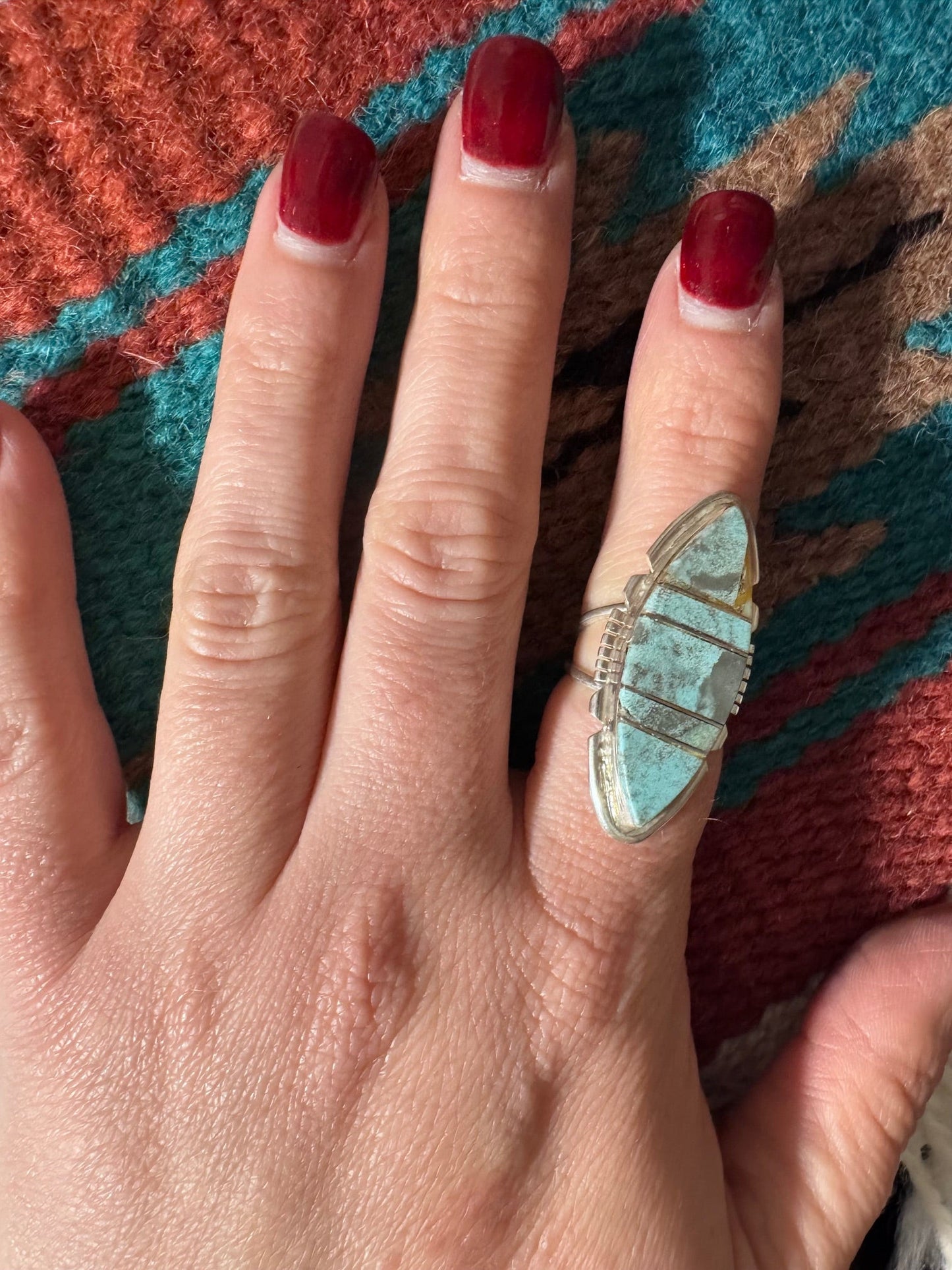 Handcrafted Sterling silver & Number 8 Turquoise Inlay Ring