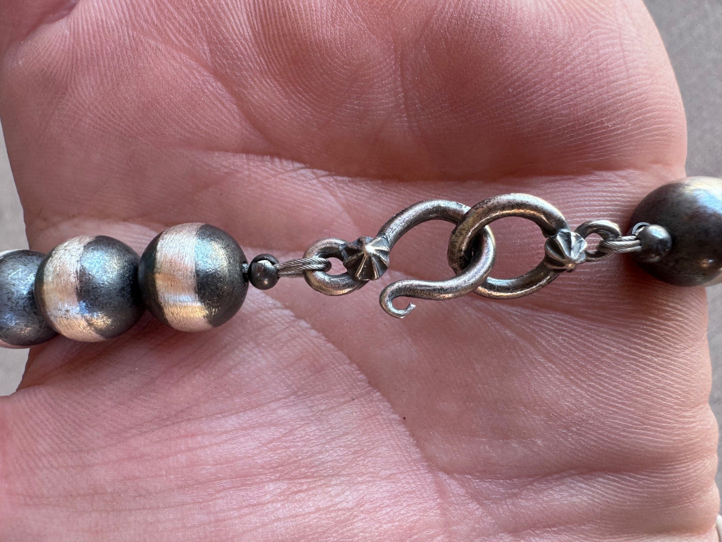 Handcrafted 10mm Sterling Silver Pearl Beaded Necklace