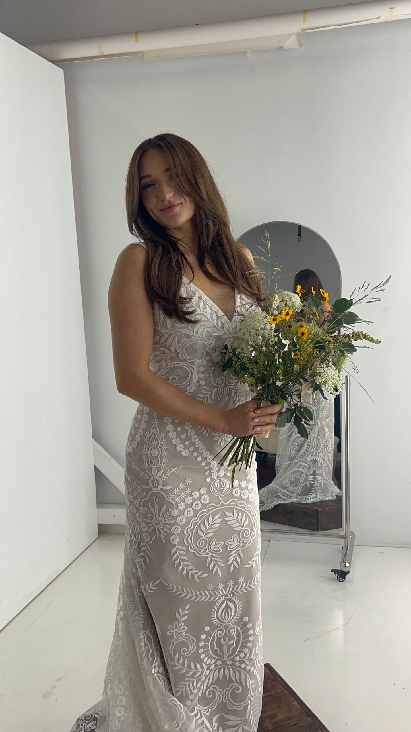 The Arizona Gown – Western Boho Lace Wedding Dress with Detachable Sleeves