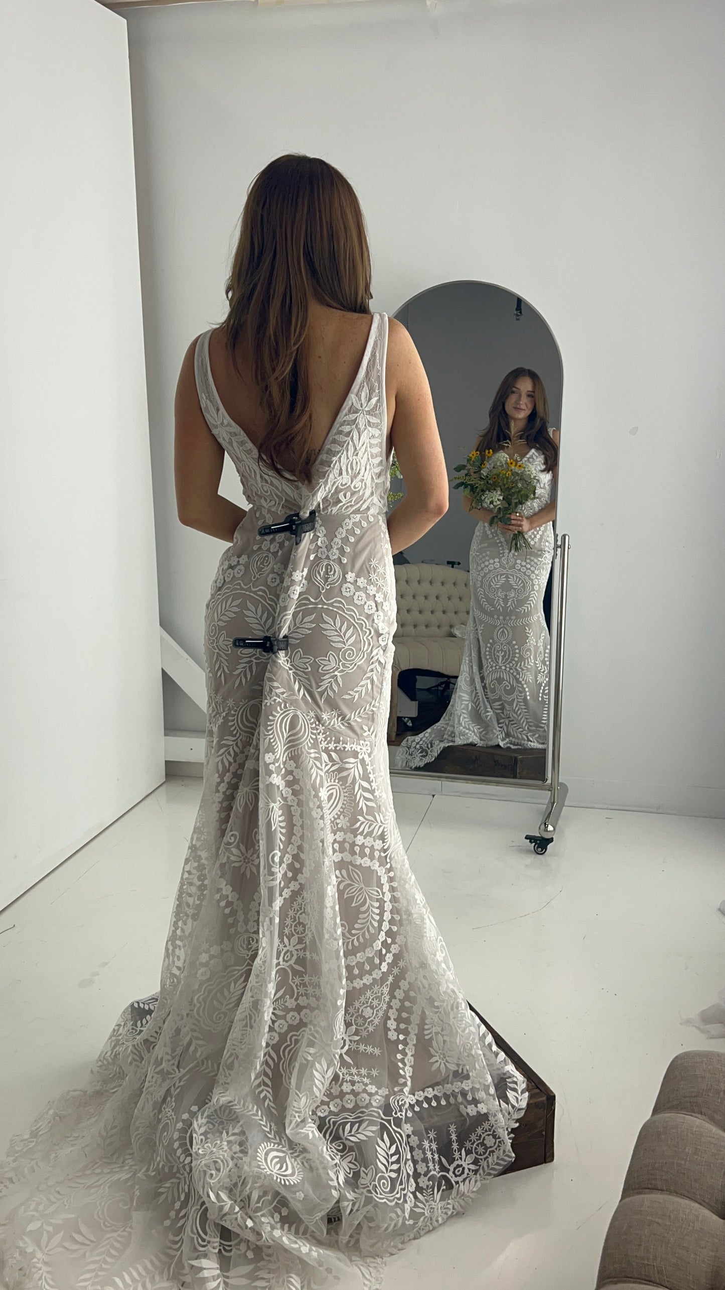 The Arizona Gown – Western Boho Lace Wedding Dress with Detachable Sleeves