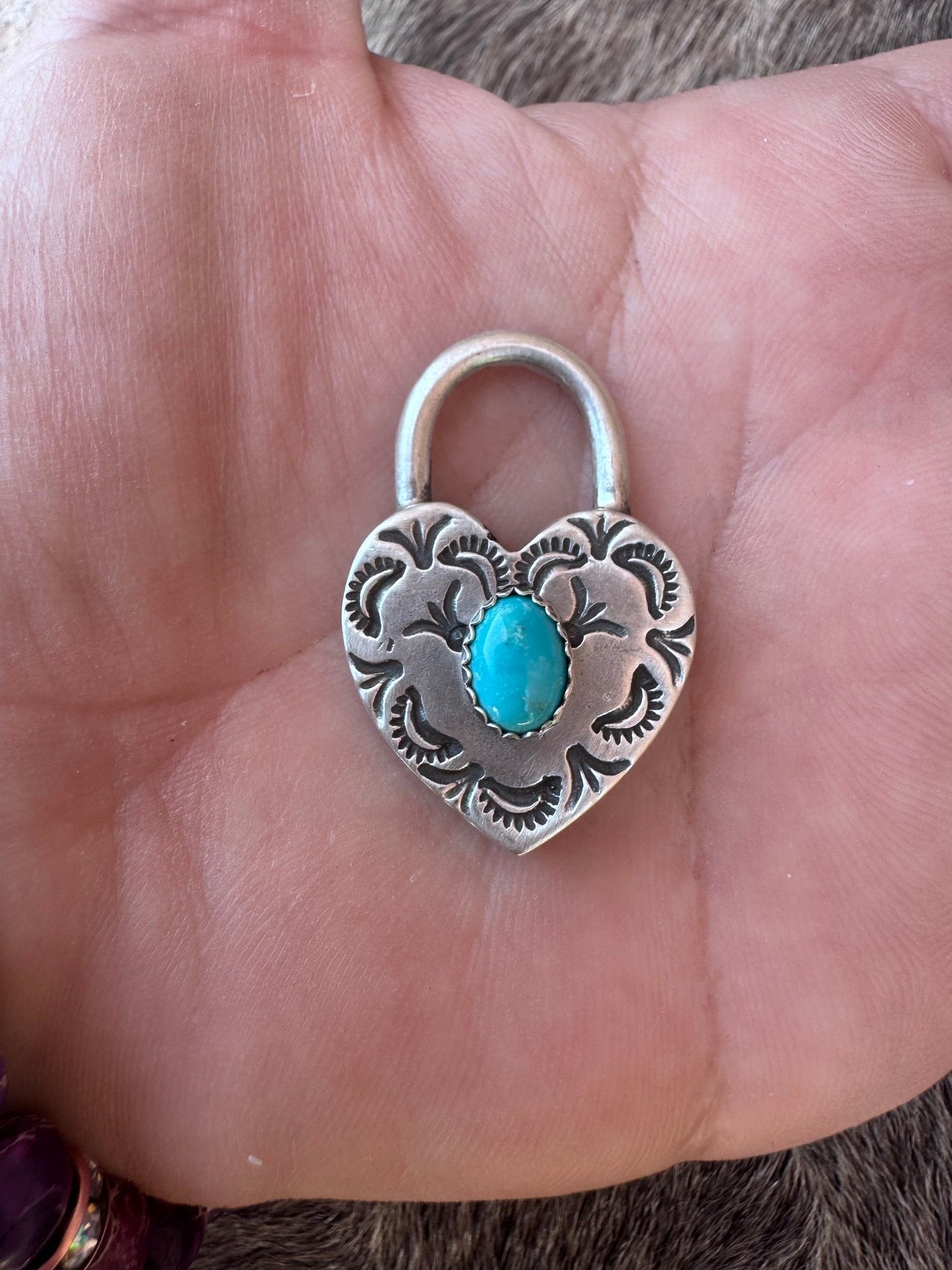 Handcrafted Kingman Turquoise & Sterling Silver Heart Locket Pendant by Patrick Yazzie